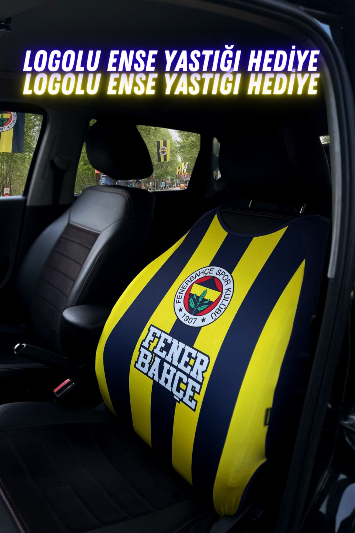 Fenerbahçe Fb Çubuklu Taraftar Araba Koltuk Kılıfı Lisanslı Oto Koltuk Atleti (BİR ADET) Forma Görünümlü