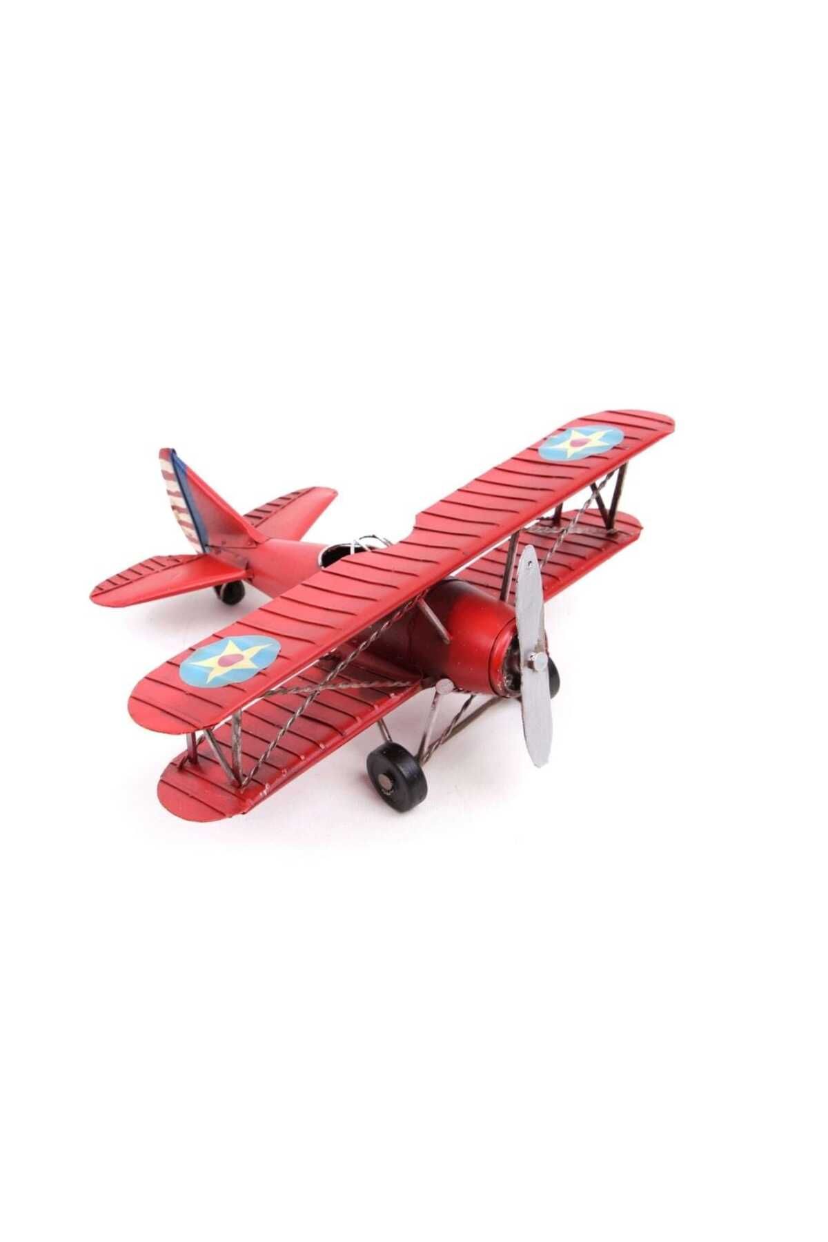 elissaa Koleksiyon Metal Uçak Çift Kanatlı Biblo Dekoratif Rustik Model