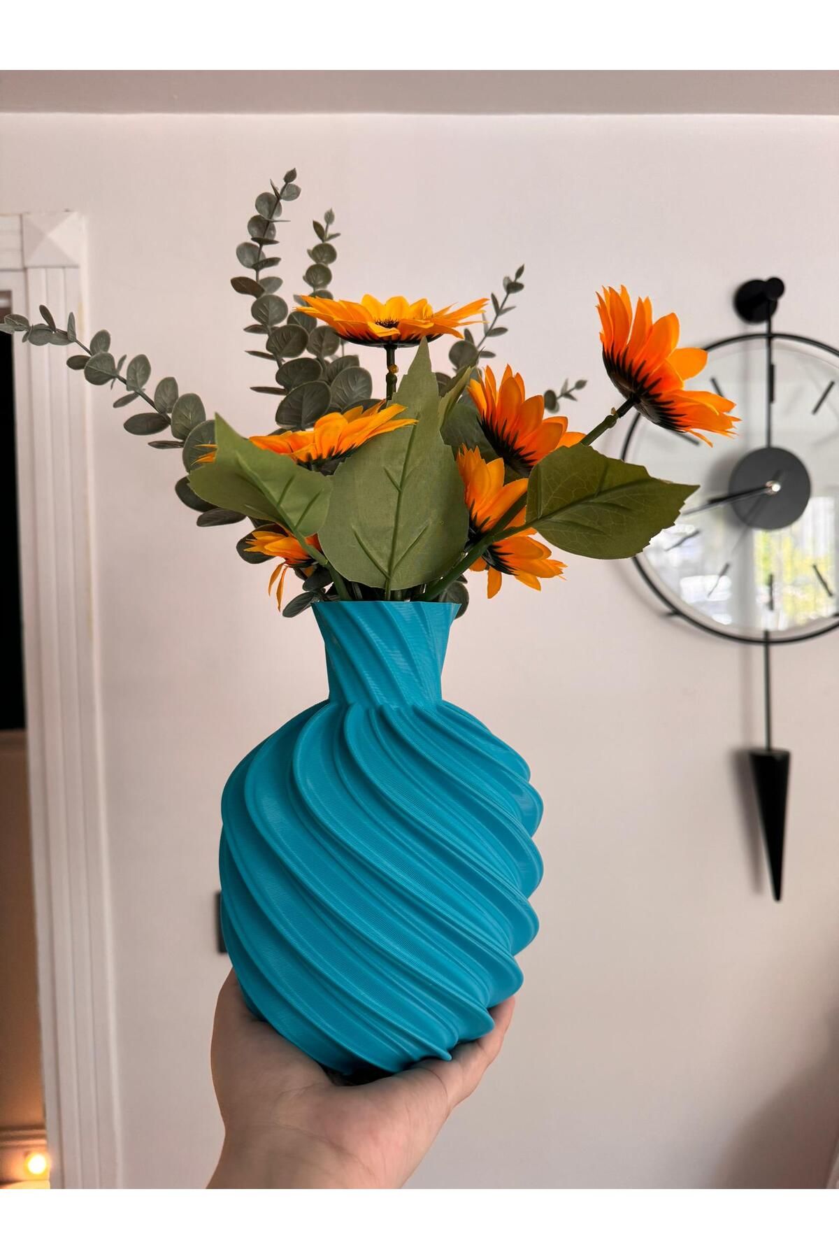 Limon 3D Desing Modern ve Dekoratif Şık Swirl Vazo | Plastik Ürün | Yatak Odası | Banyo | Salon