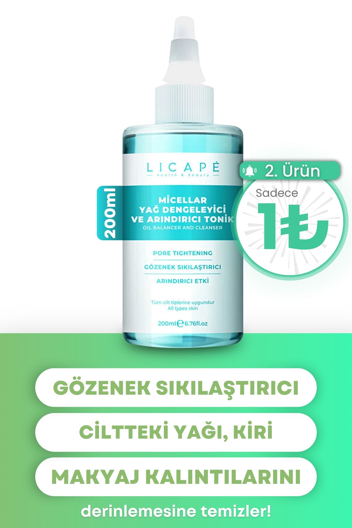 Licape Gözenek Sıkılaştırıcı, Arındırıcı ve Yağ Dengeleyici Tonik 200ml