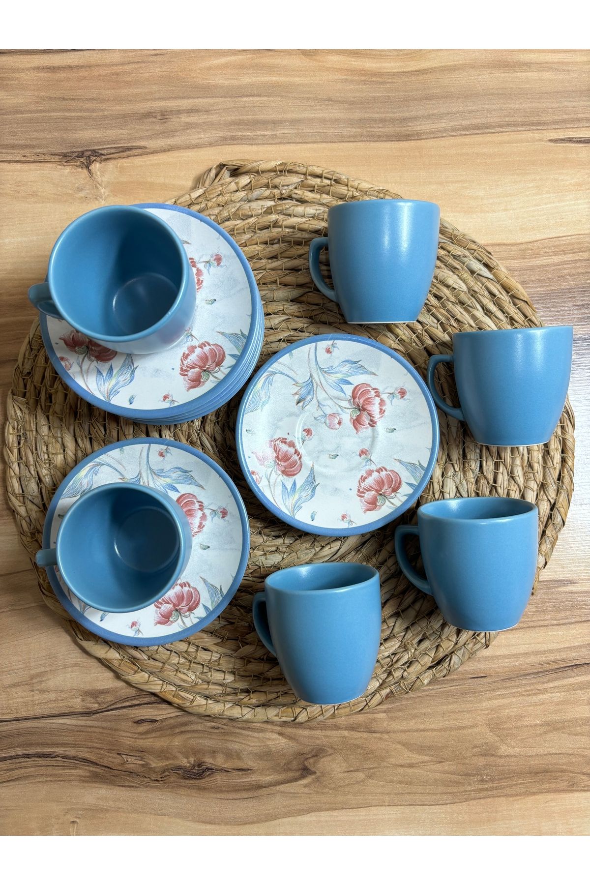 Keramika 6 kişilik Kahve Fincan Takımı mavi