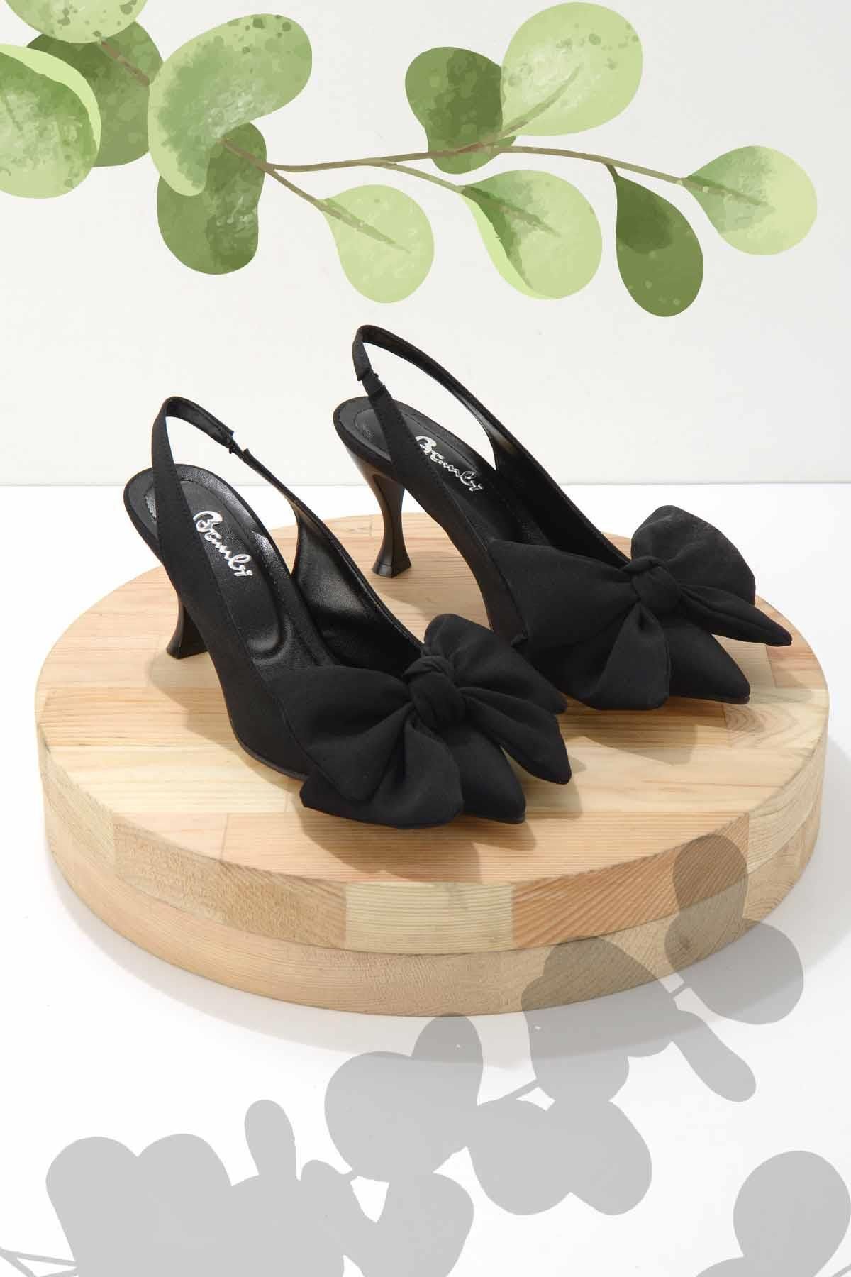 Bambi Mat Siyah Saten Kadın Klasik Topuklu Ayakkabı K01511055438