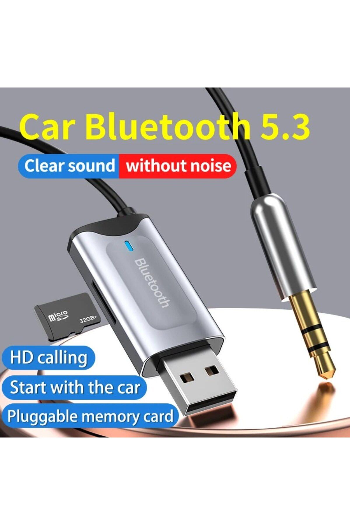 Deppo Trend Mikrofonlu Araç Bluetooth Kiti USB 3.5mm Aux Bluetooth Çevirici HD Ses Kalite Micro SD Kart Destekli