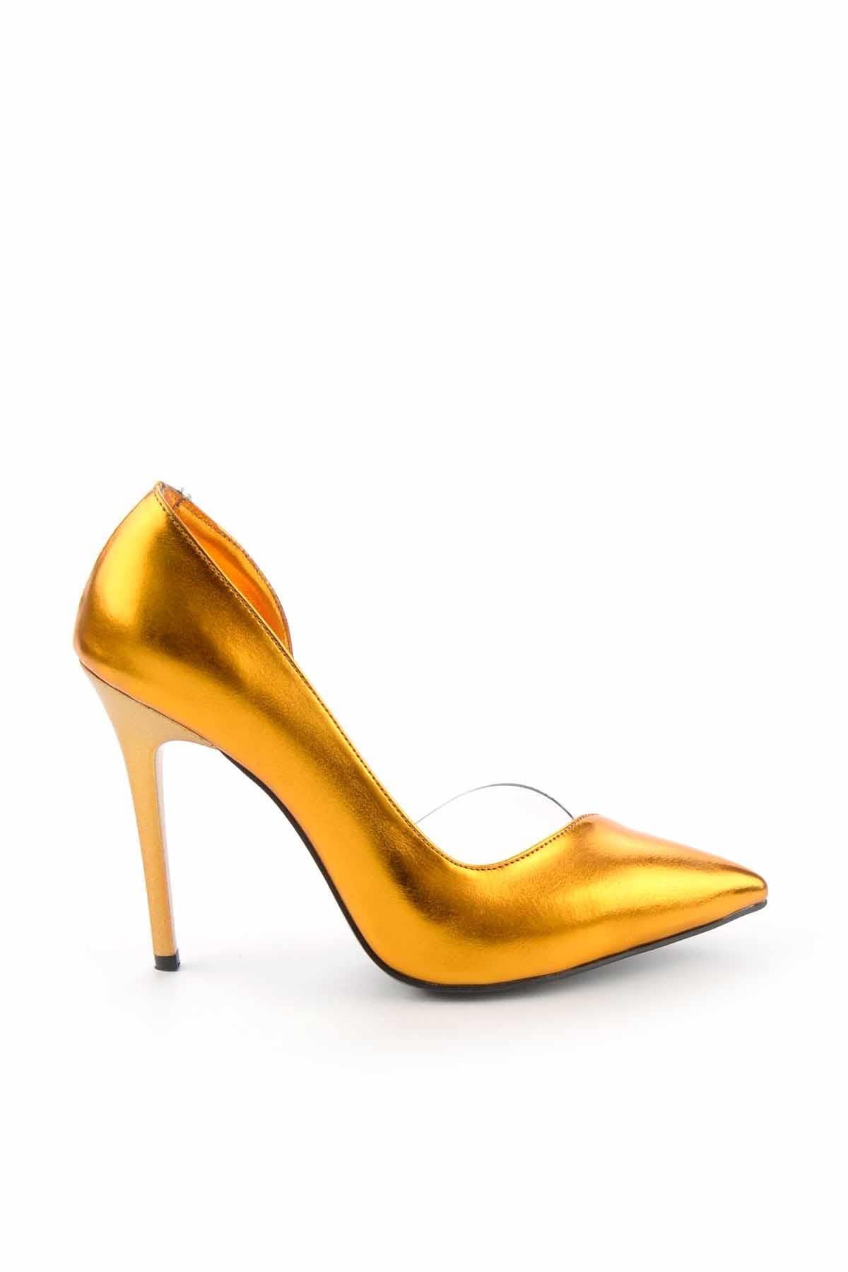 Bambi Metalik Turuncu Kadın Klasik Topuklu Ayakkabı K01596177209