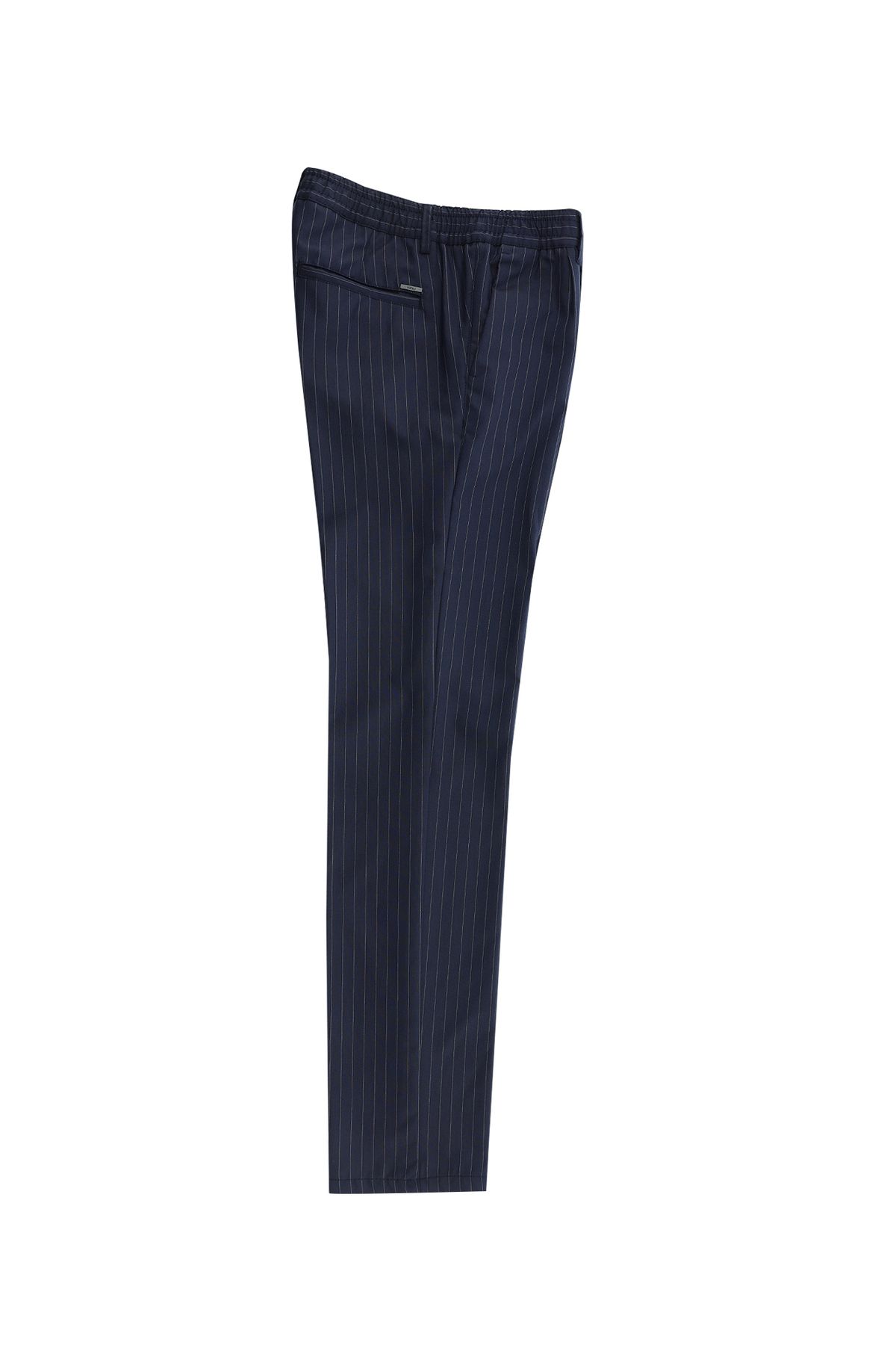 Kiğılı Slim Fit Dar Kesim Beli Lastikli Çizgili Likralı Klasik Kumaş Pantolon