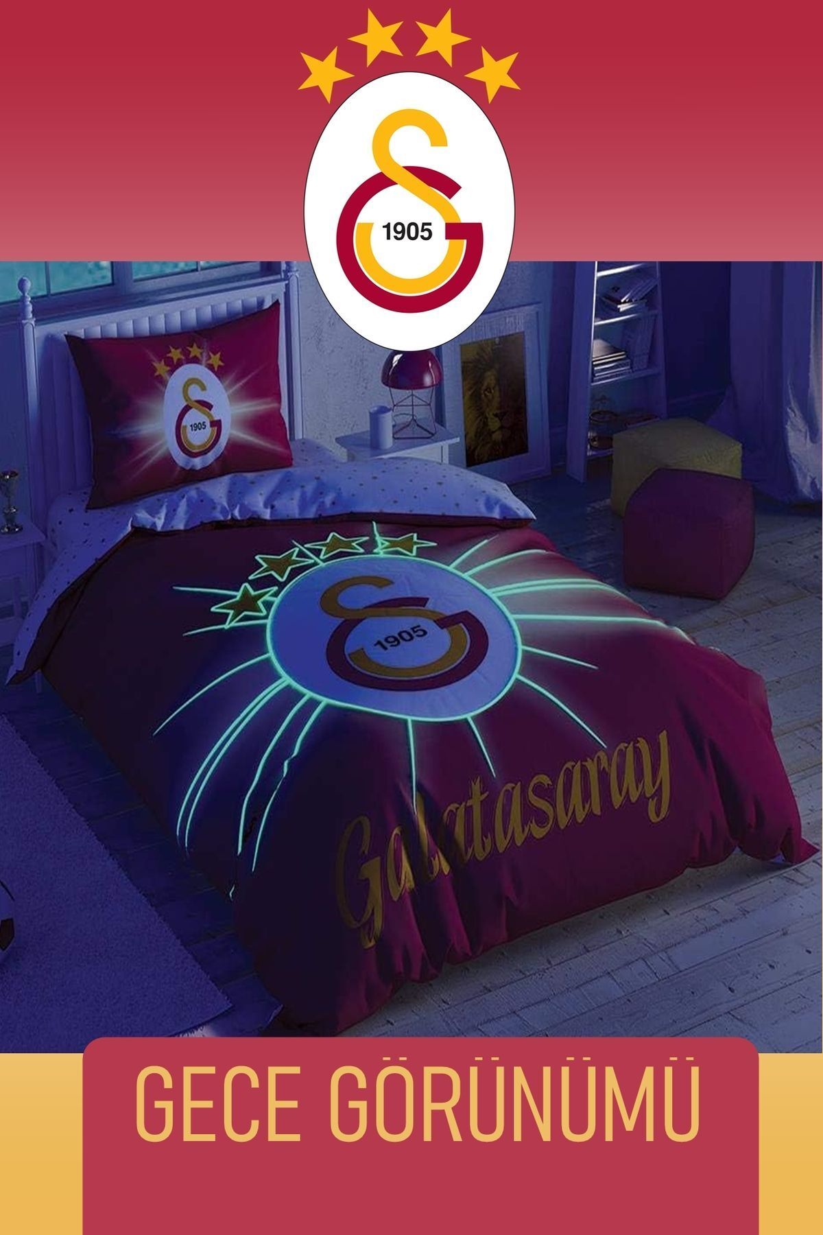 Taç Lisanslı Tek Kişilik Nevresim Takımı Galatasaray Light Glow
