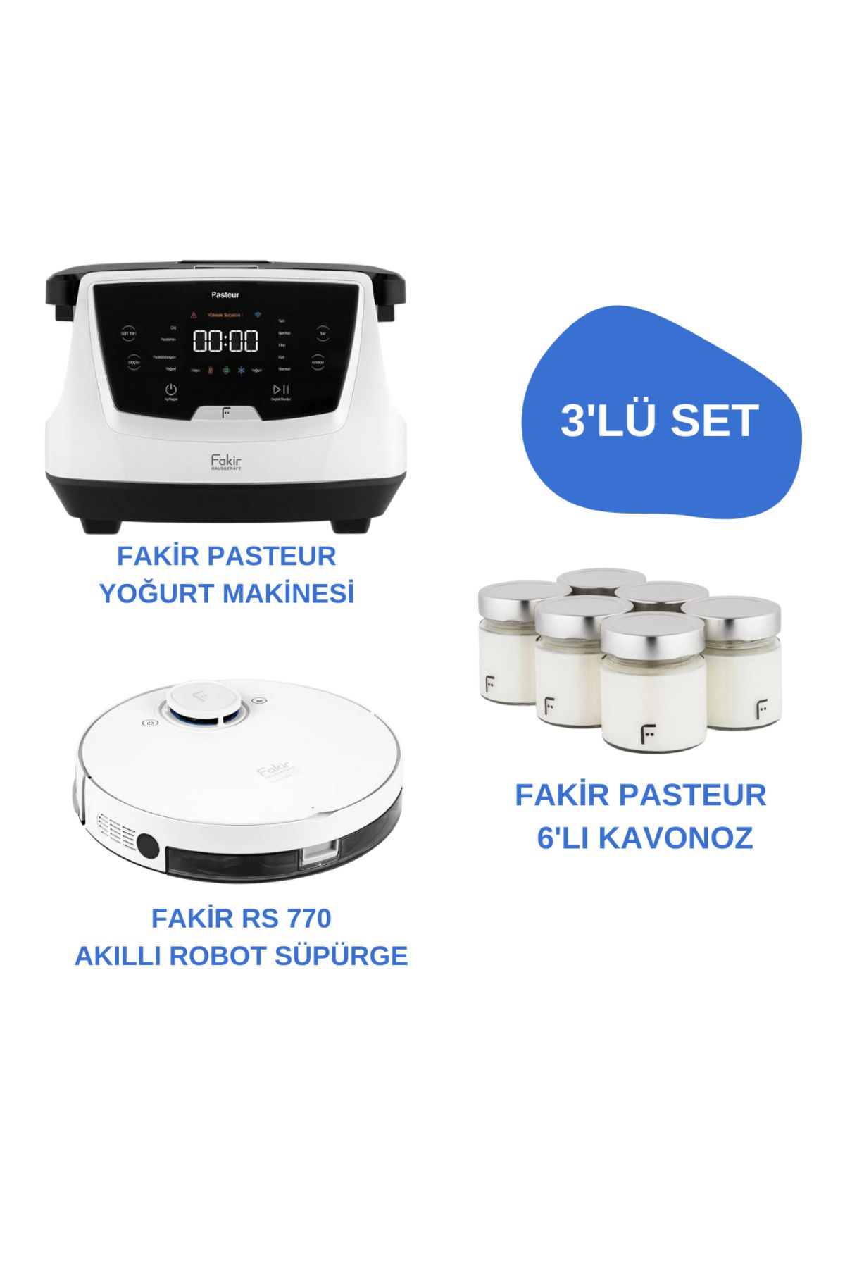Fakir RS 770 Robot Süpürge, Fakir Pasteur Yoğurt Makinesi, 6'lı Kavanoz Seti