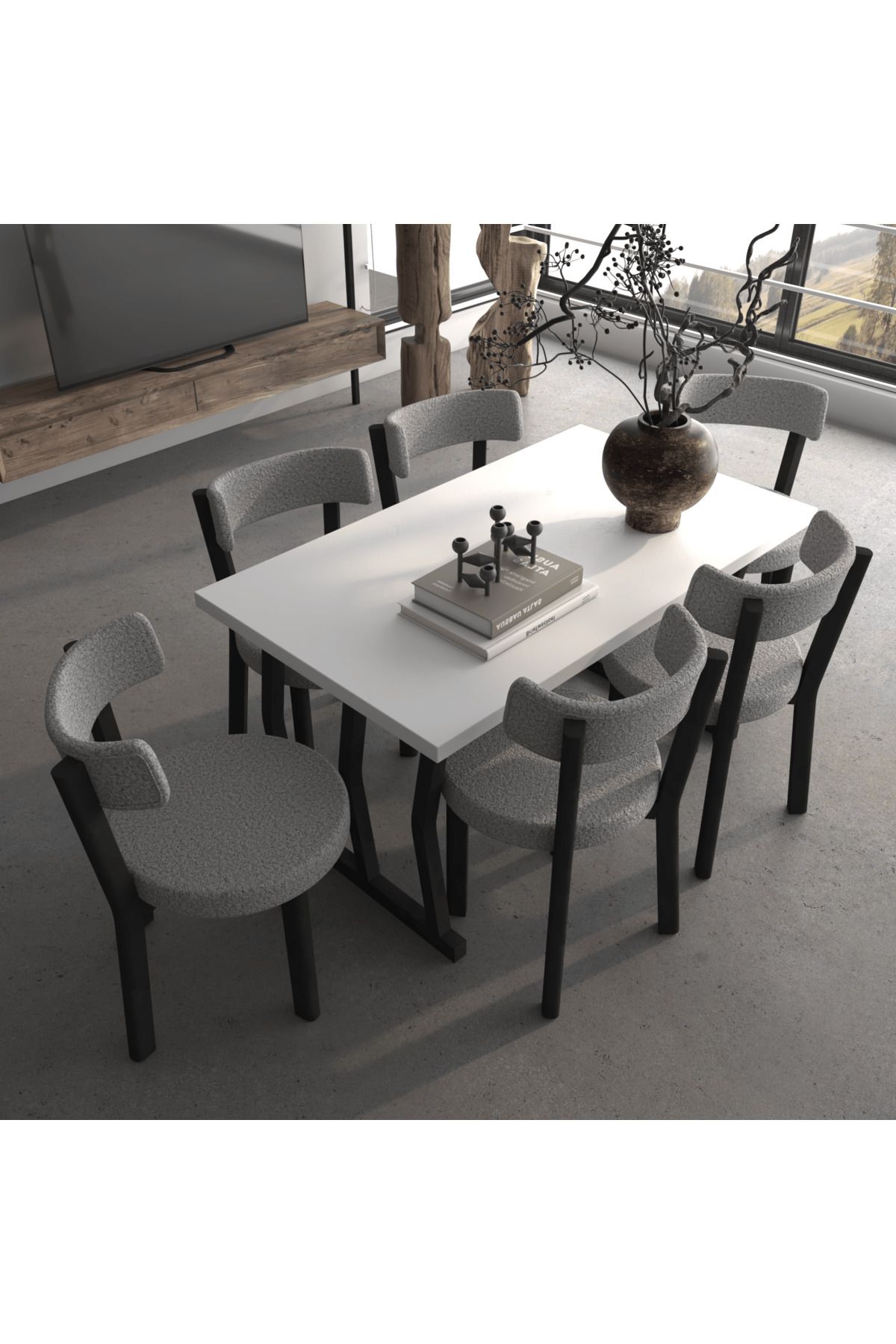 MODEV HOME Modev Star Masa Sandalye 80x140 Yemek Masası Mutfak Masası 6 Kişilik Masa Sandalye Takımı