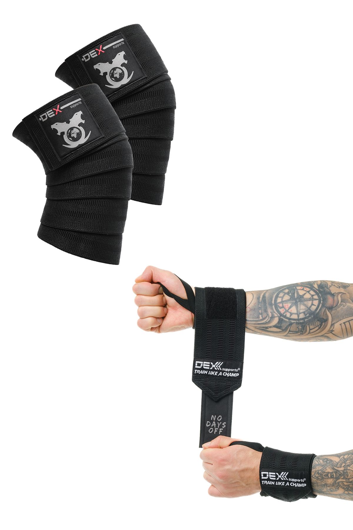 Dex Supports Lasting Energy Spor Dizlik Spor Bileklik Legend Series Set Wrist Wraps + Knee Wraps 2'li
