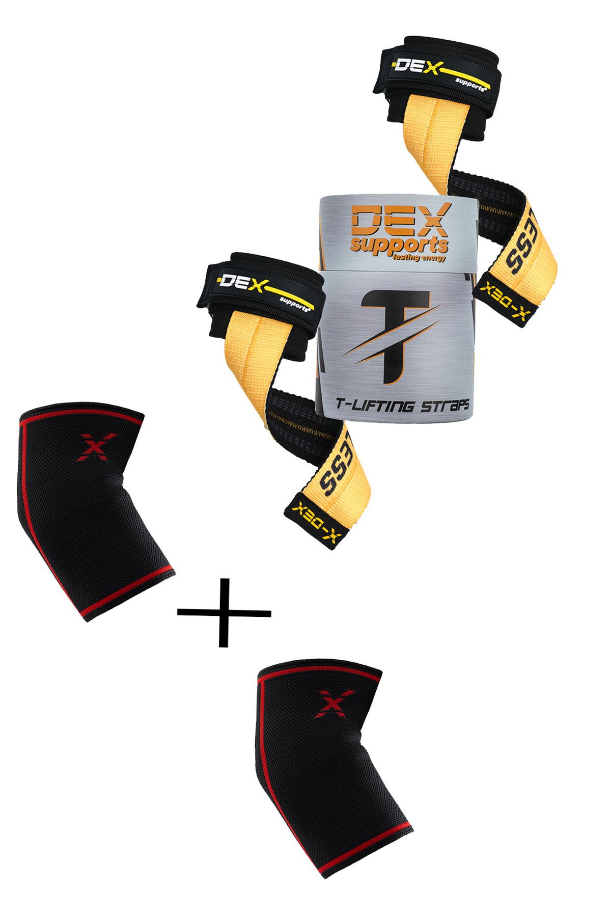 Dex Supports Lasting Energy Spor Dirseklik Elbow Sleeve T-Grips Lifting Straps 2'li Set