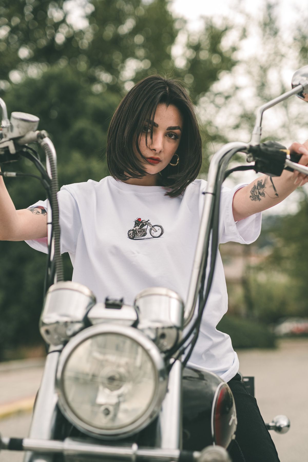 MODA55 Ozzy Motorcycle - Beyaz Oversize Unisex T-shirt