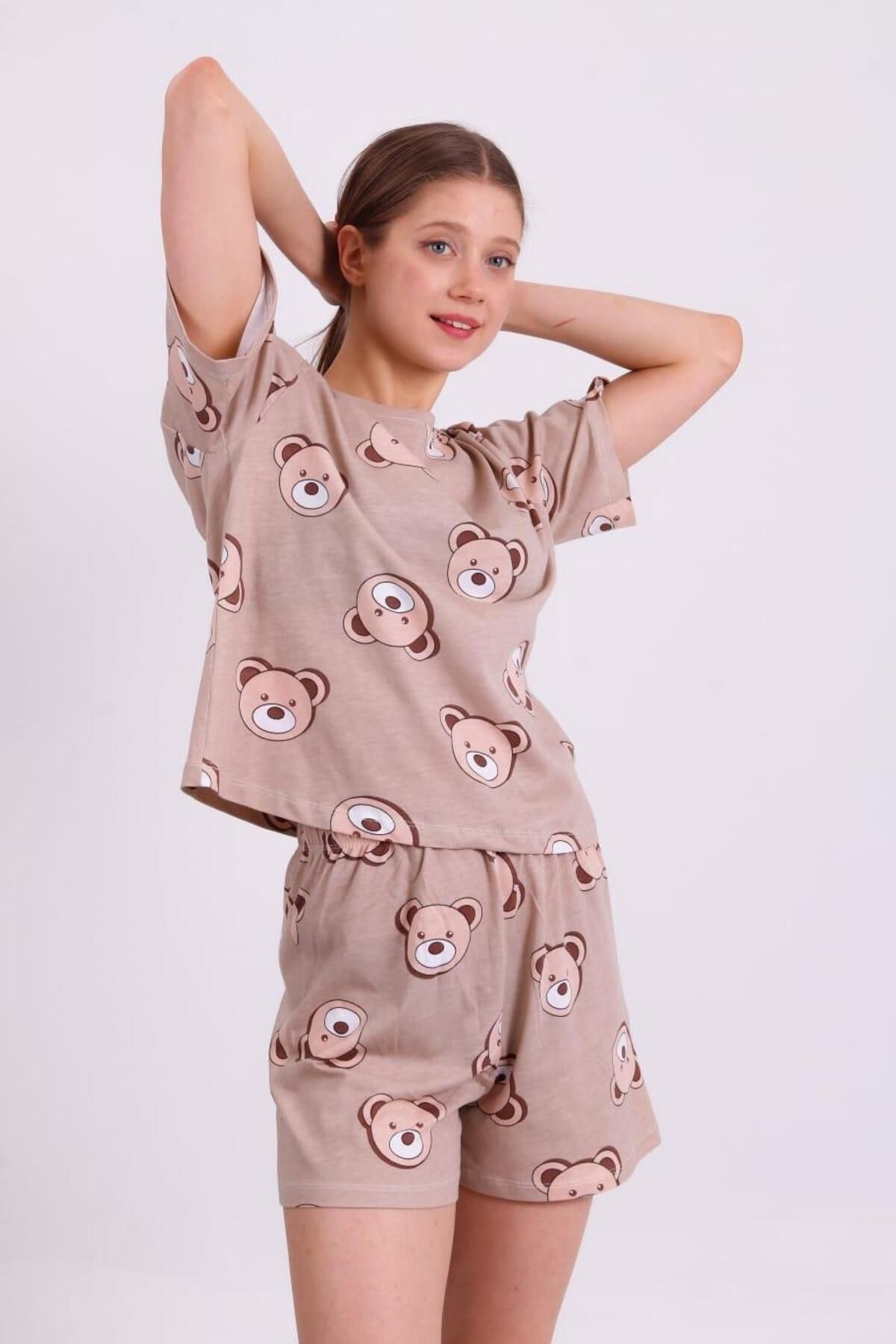 ikontarz Penye Ayıcıklı Şortlu Pijama Takımı
