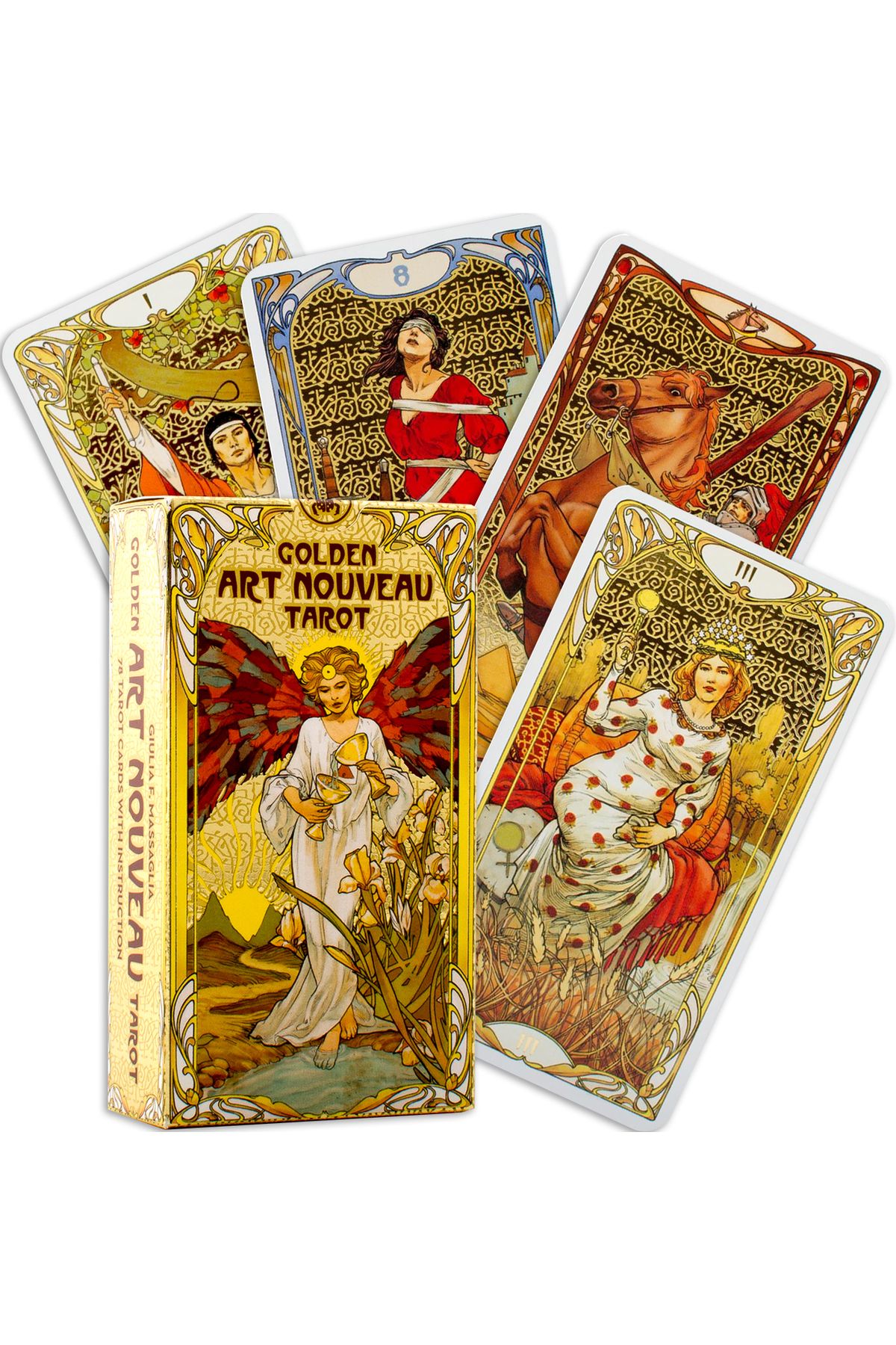 Spelt 78 Kartlı Golden Art Nouveau 9x5,5cm Mini Tarot Destesi Tarot Kartları