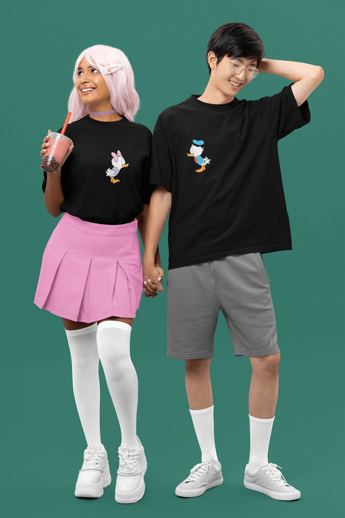 POPULUS Daisy ve Donald Duck Sevgili/Çift/Arkadaşlık 2'li Tişört Seti