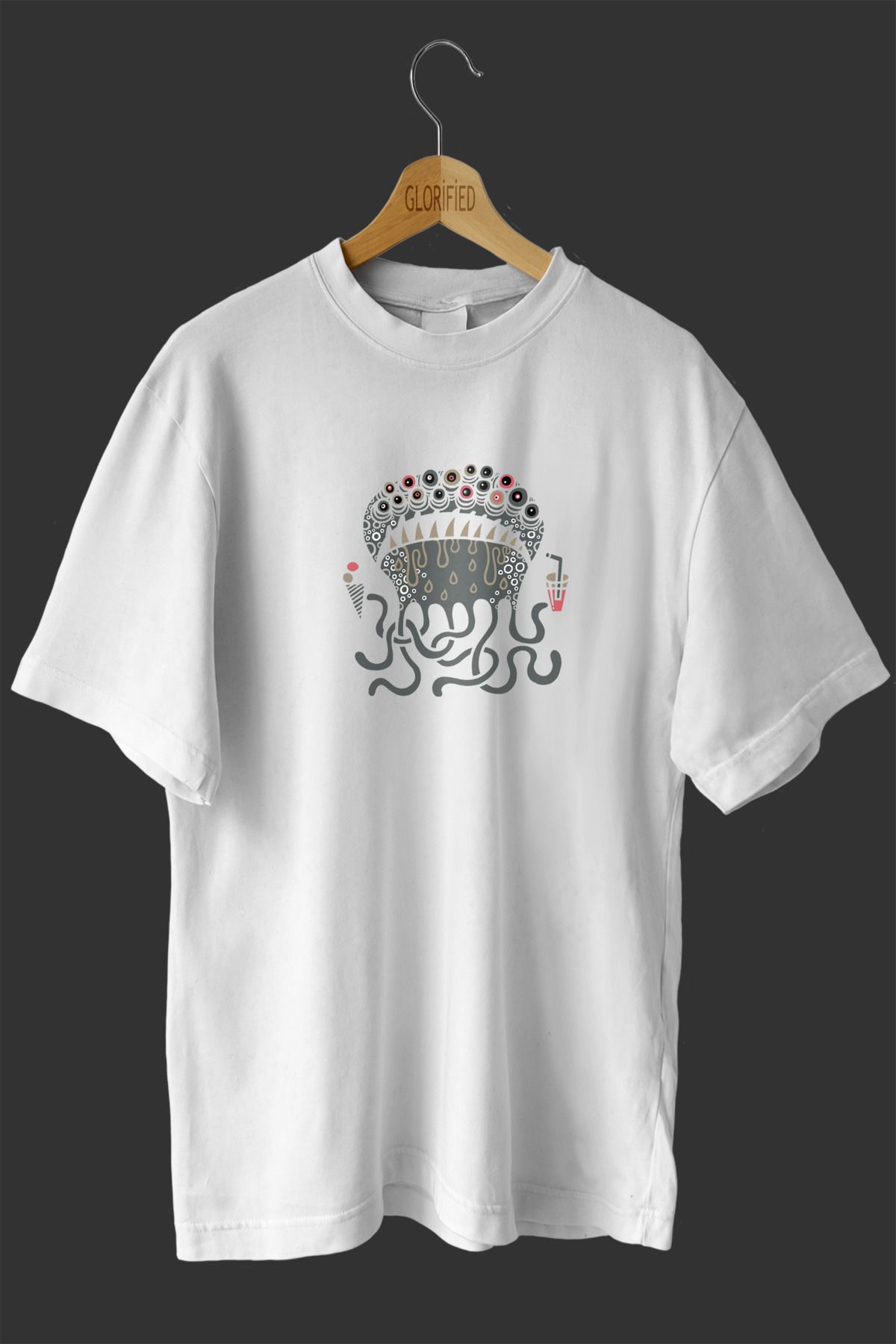 CB MAN COLLECTİON Milkshake Seven Deniz Anası Tasarım Baskılı Oversize T-shirt ( Tişört )