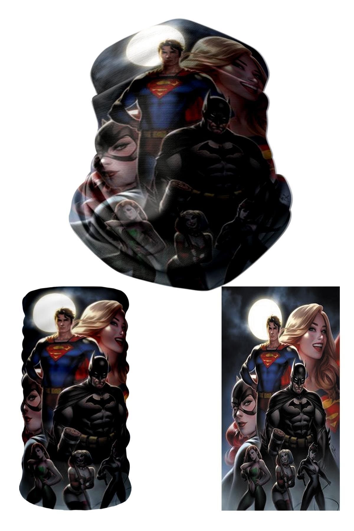 e-Taktik Batman Ve Superman Desenli Dikişsiz Tüp Boyunluk Bandana Buff Baf