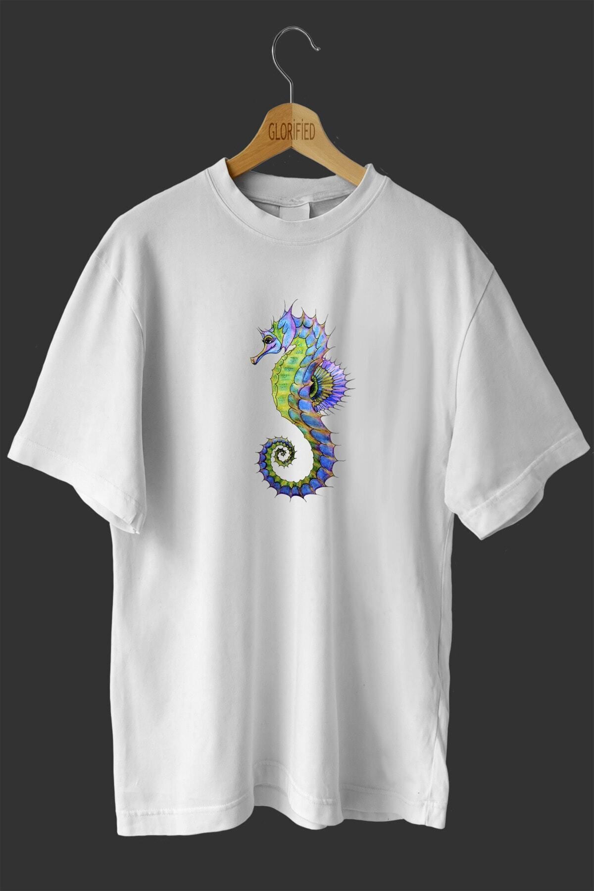 CB MAN COLLECTİON Deniz Atı Tasarım Baskılı Oversize T-shirt ( Tişört )