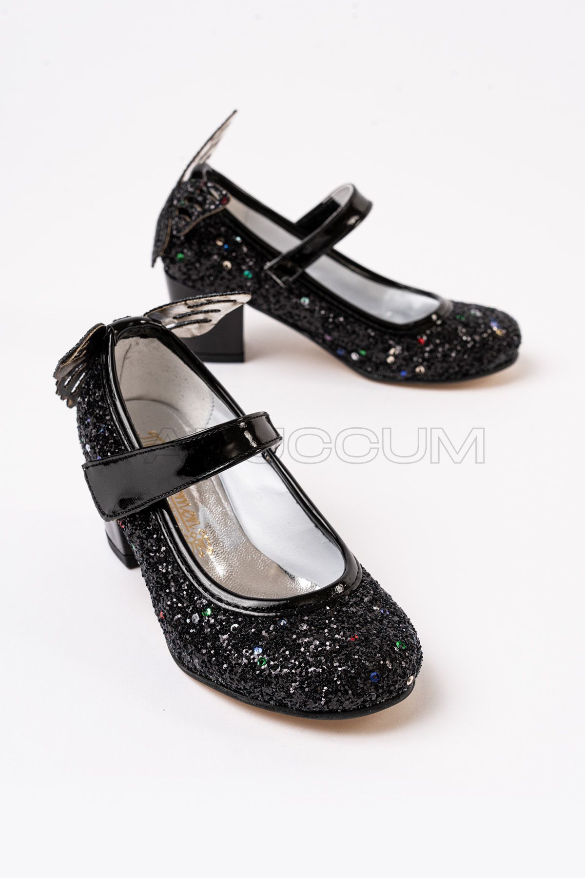 p papuccum ortopedi çocuk ayakkabıları Kız Çocuk Siyah Kelebekli Topuklu Abiye Ayakkabı