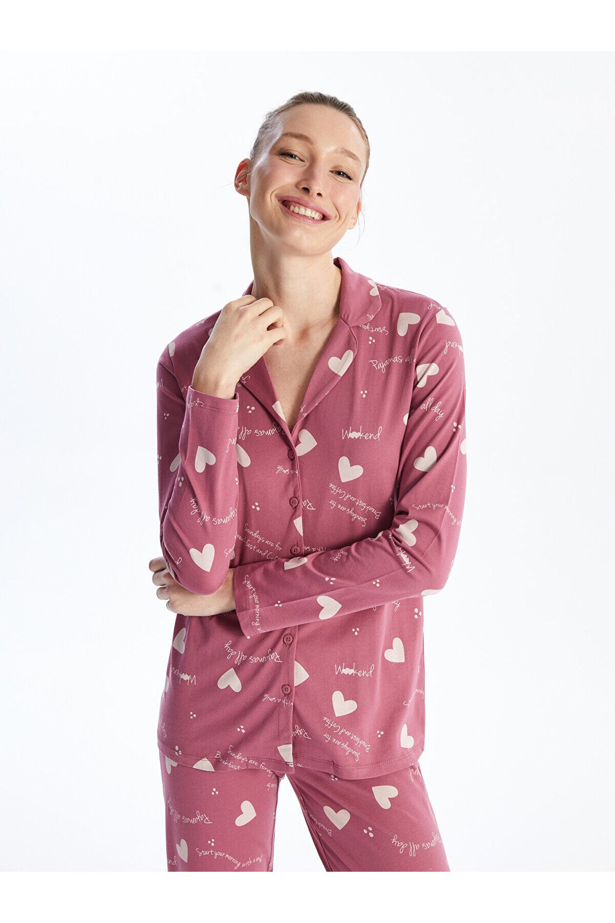 LC Waikiki Gömlek Yaka Desenli Uzun Kollu Kadın Pijama Takımı