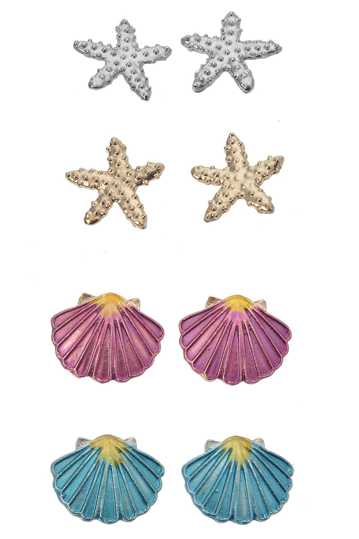 Pelin Aksesuar Deniz Yıldızı Deniz Kabuklu Renkli Küpe Seti
