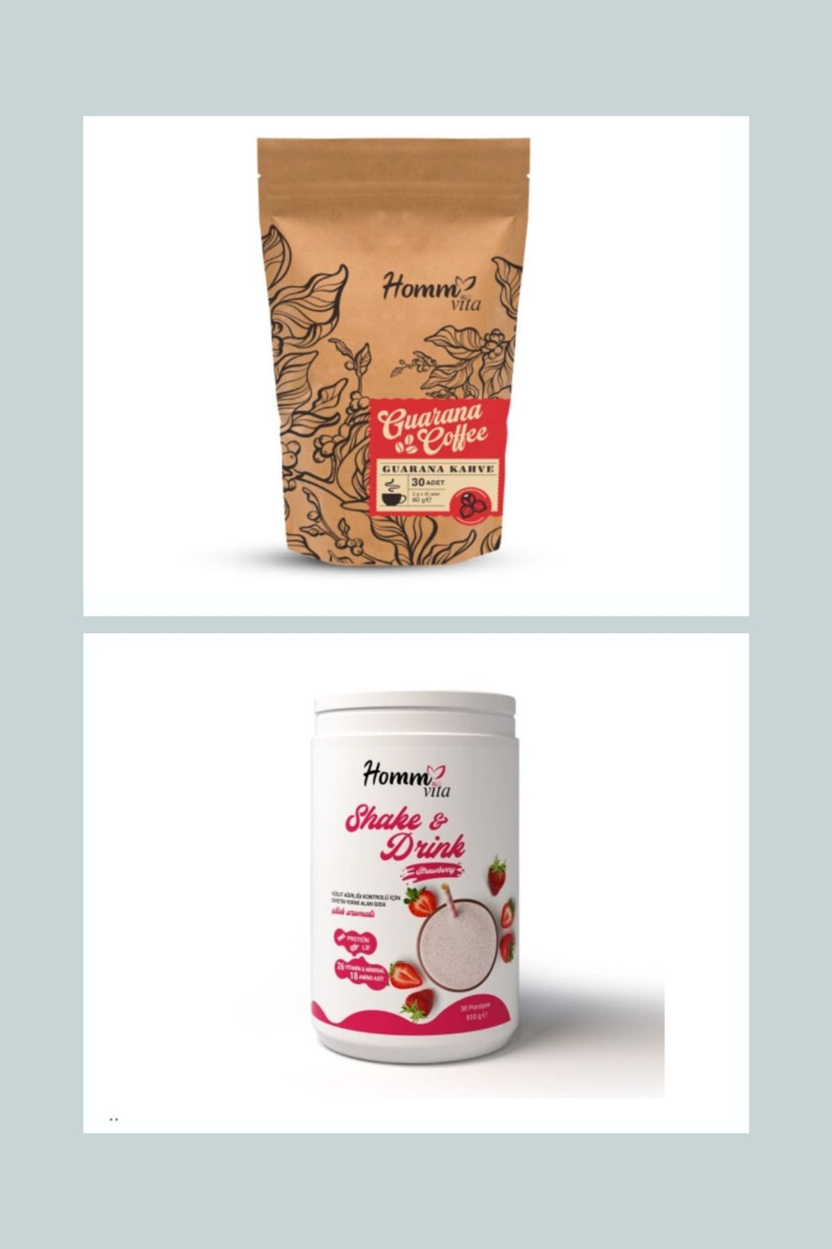 HOMM VİTA Homm Vita guarana granül kahve ve Homm Vita Shake & Drınk diyet yerine geçen gıda ikisi bir arada