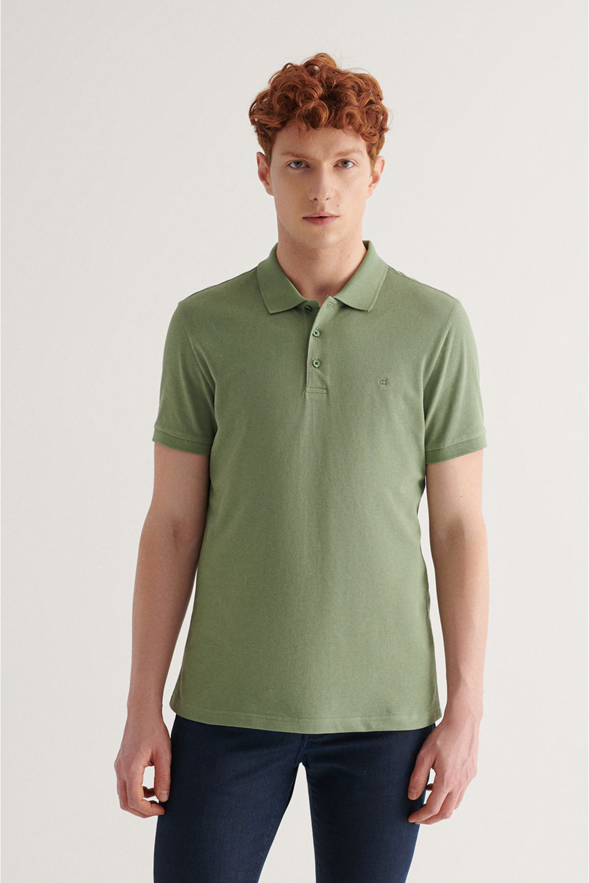 Avva Erkek Nil Yeşili %100 Pamuk Serin Tutan Regular Fit Polo Yaka T-shirt E001004