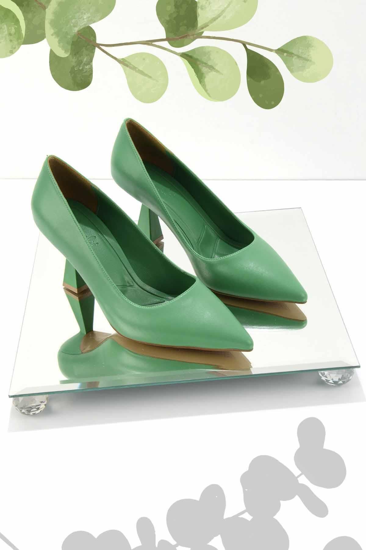 Bambi Yeşil Kadın Klasik Topuklu Ayakkabı K01231304809