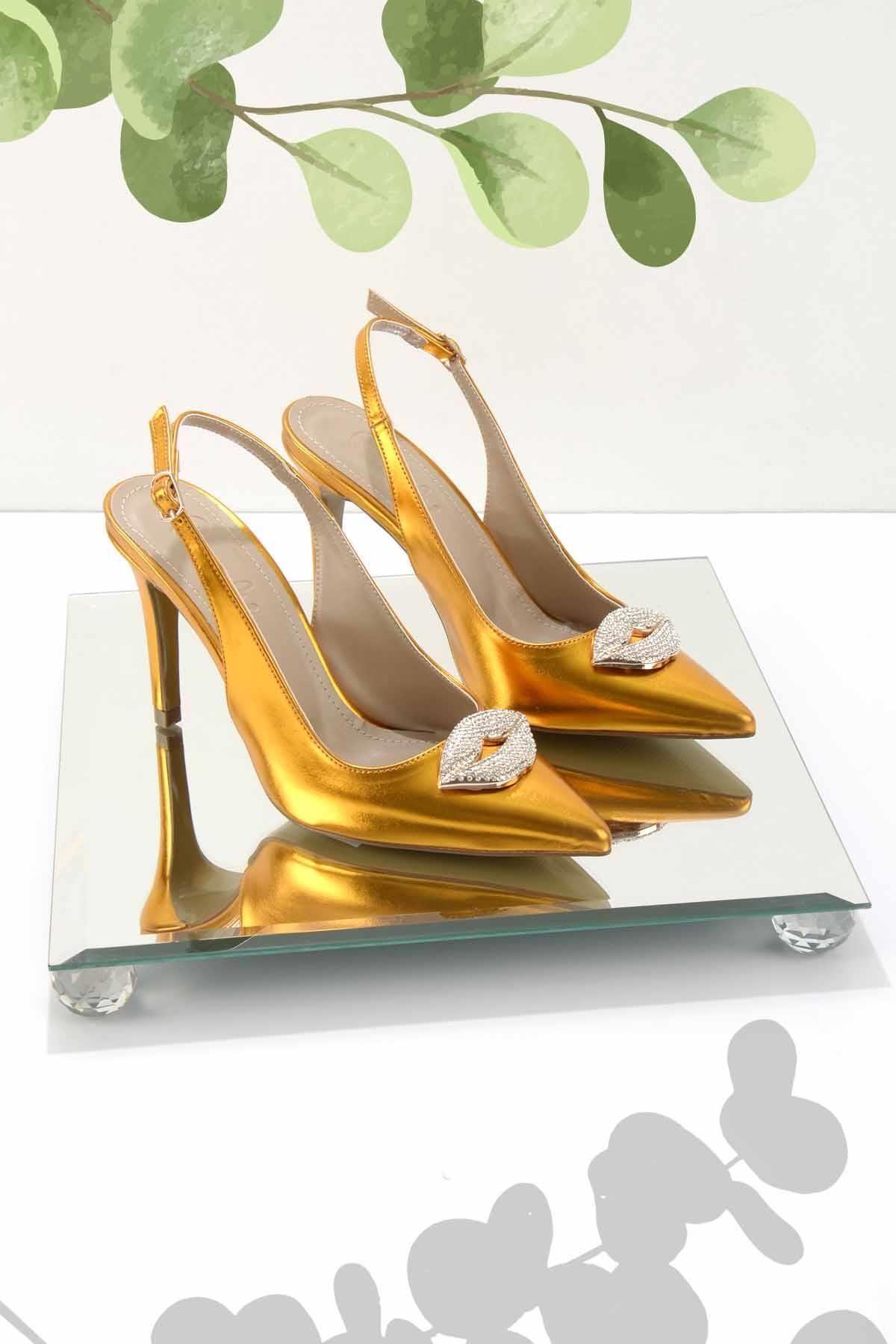 Bambi Metalik Turuncu Kadın Klasik Topuklu Ayakkabı K01209101009
