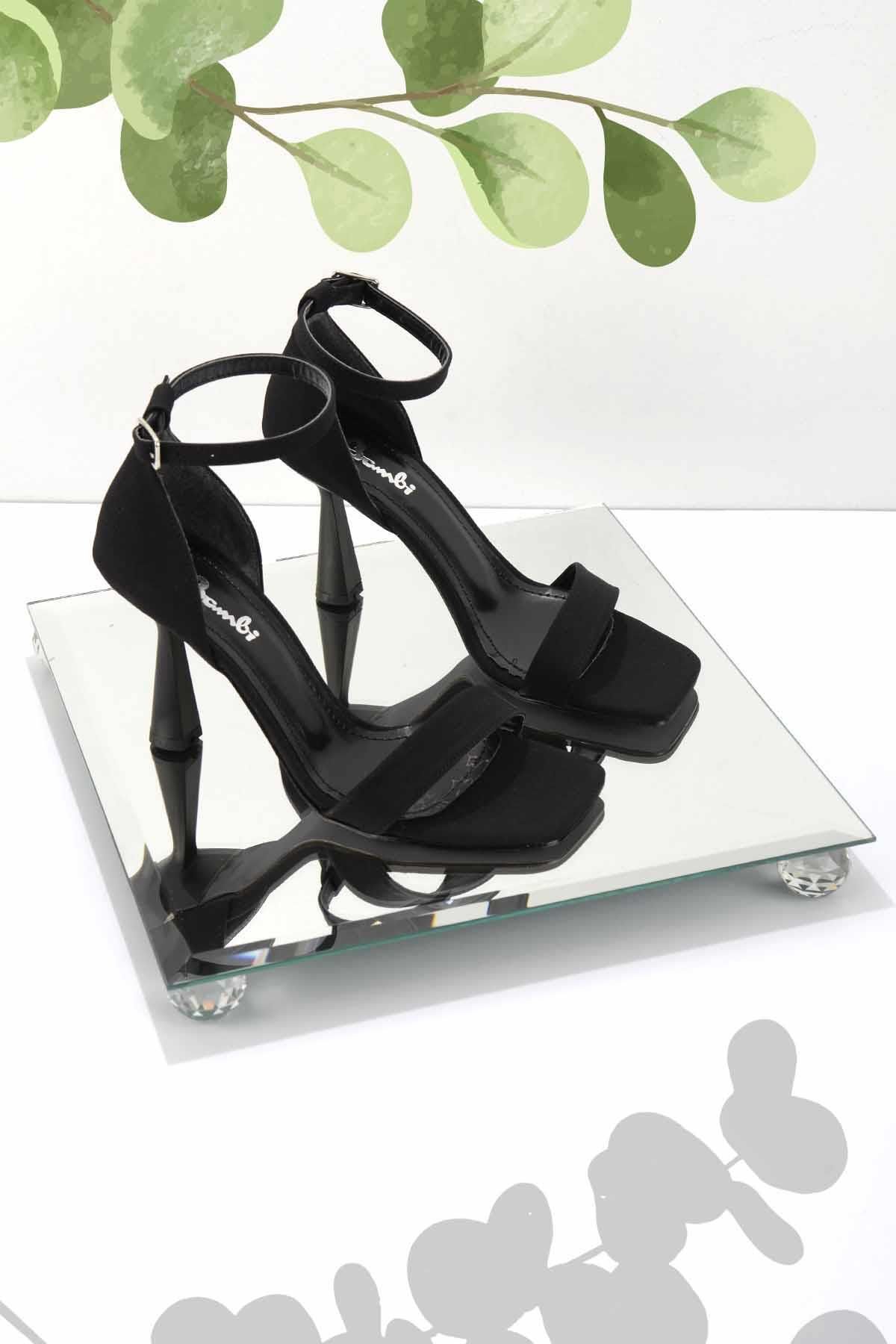 Bambi Mat Siyah Saten Kadın Klasik Topuklu Ayakkabı K01992001238