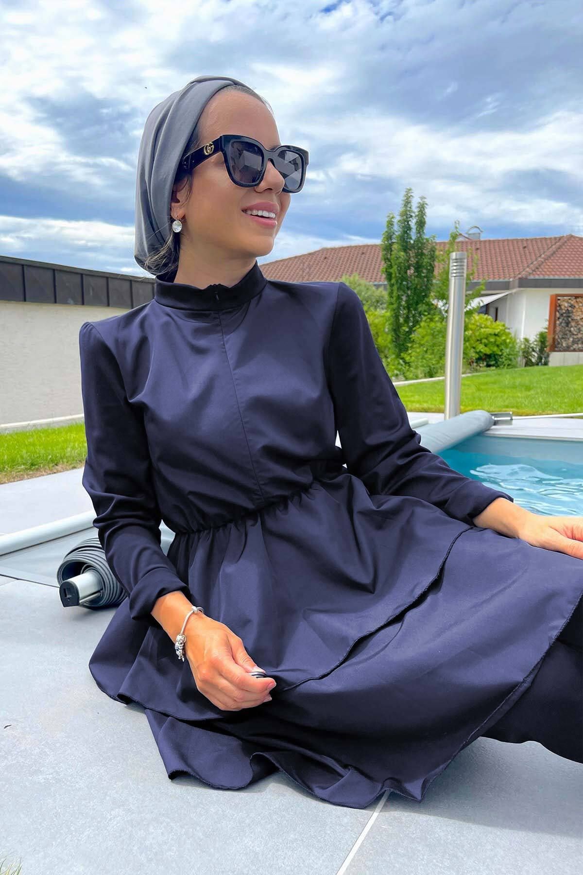 Ka Hijab Prenses Tam Kapalı 2'li Tesettür Mayo - Lacivert