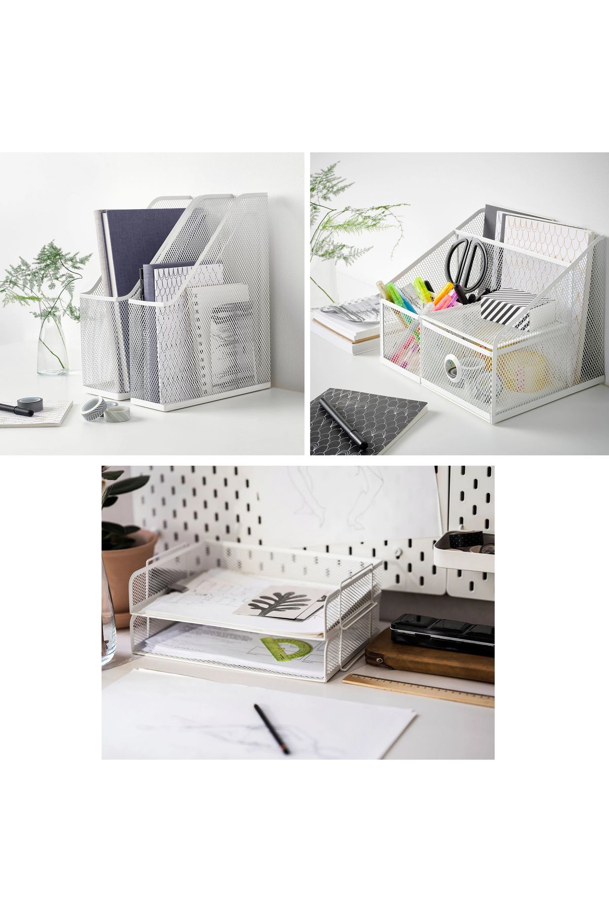 IKEA 4'lü Set Masaüstü Dosya Evrak Düzenleyici Seti Masaüstü Organizer Set Beyaz Metal