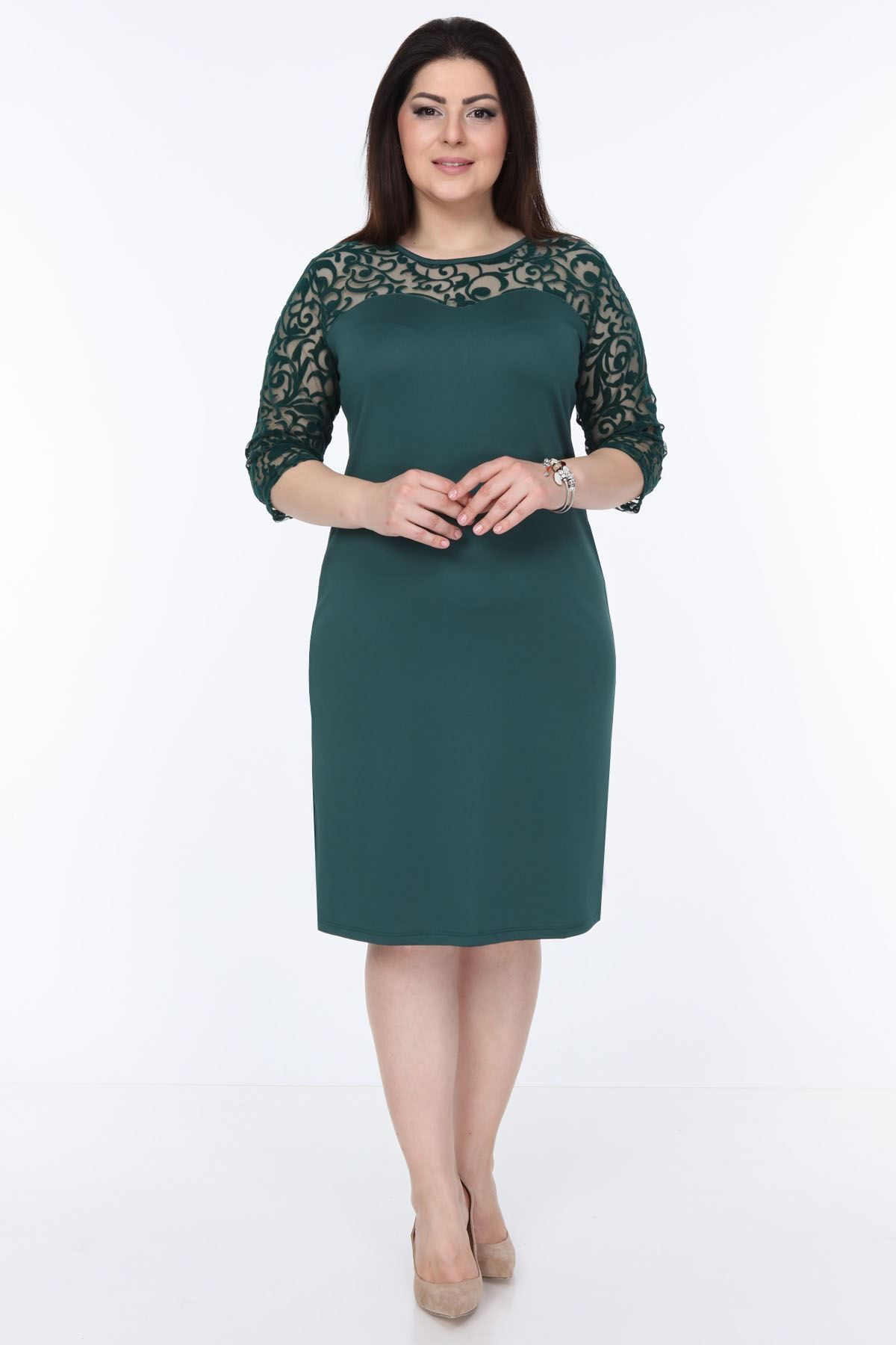 modayız Yeşil Floklu Elbise 15c-1034