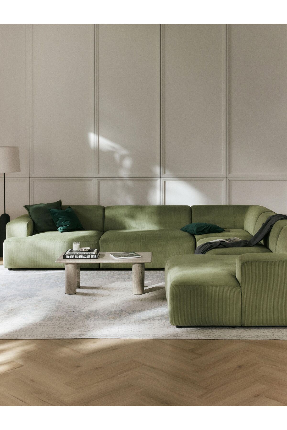 S Home Design Concept Molly Xl Köşe Koltuk Takımı Sağ Köşe Fitilli Yağ Yeşili