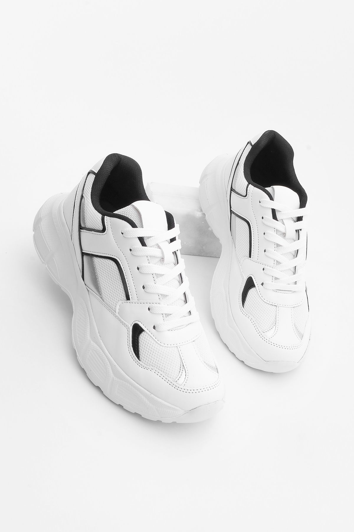 Marjin Kadın Sneaker Yüksek Taban Spor Ayakkabı Elfesa Beyaz