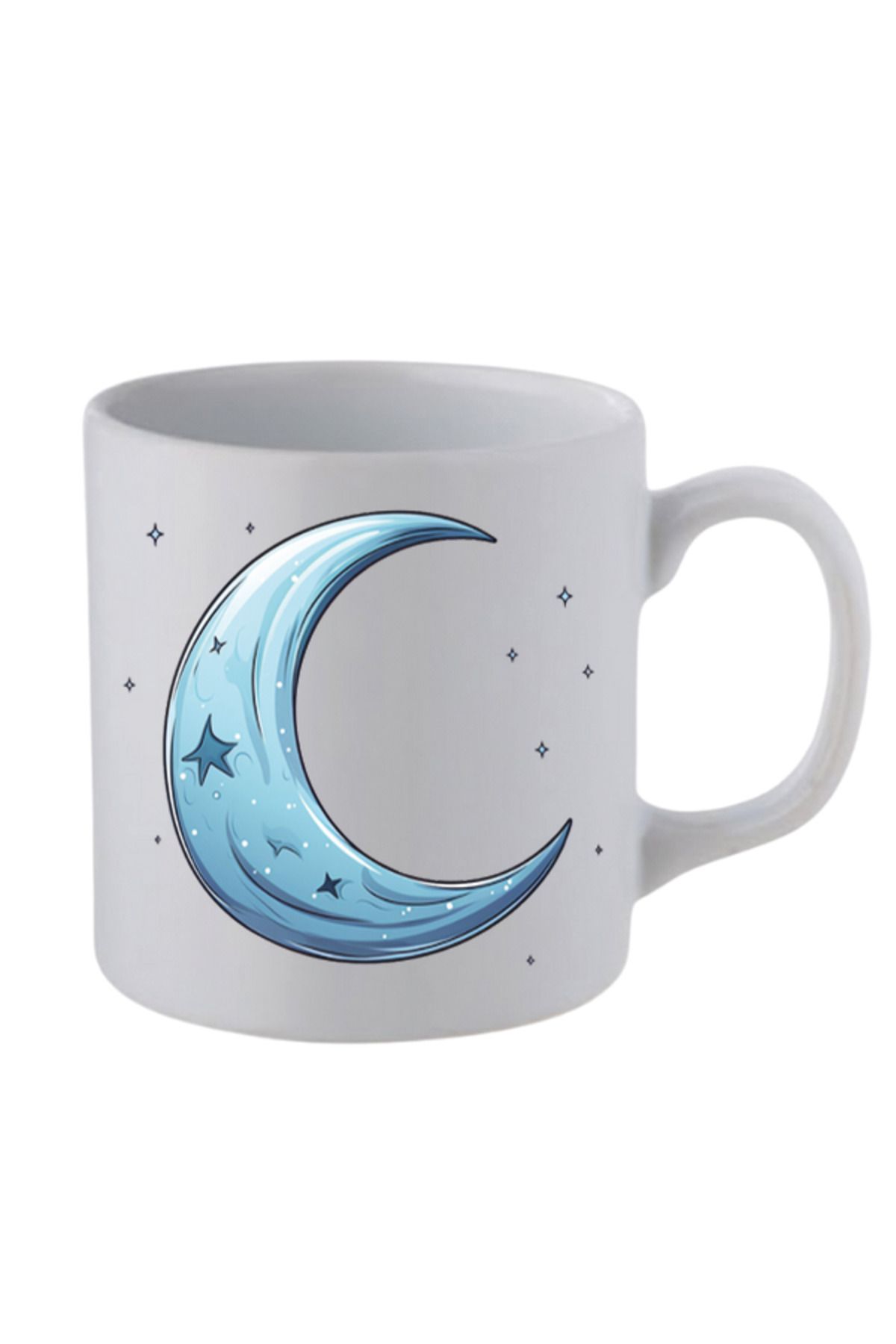 lili hediyelik Mavi Ay Baskılı Beyaz Kupa Bardak - Seramik Çay, Kahve Hediyelik Bardağı