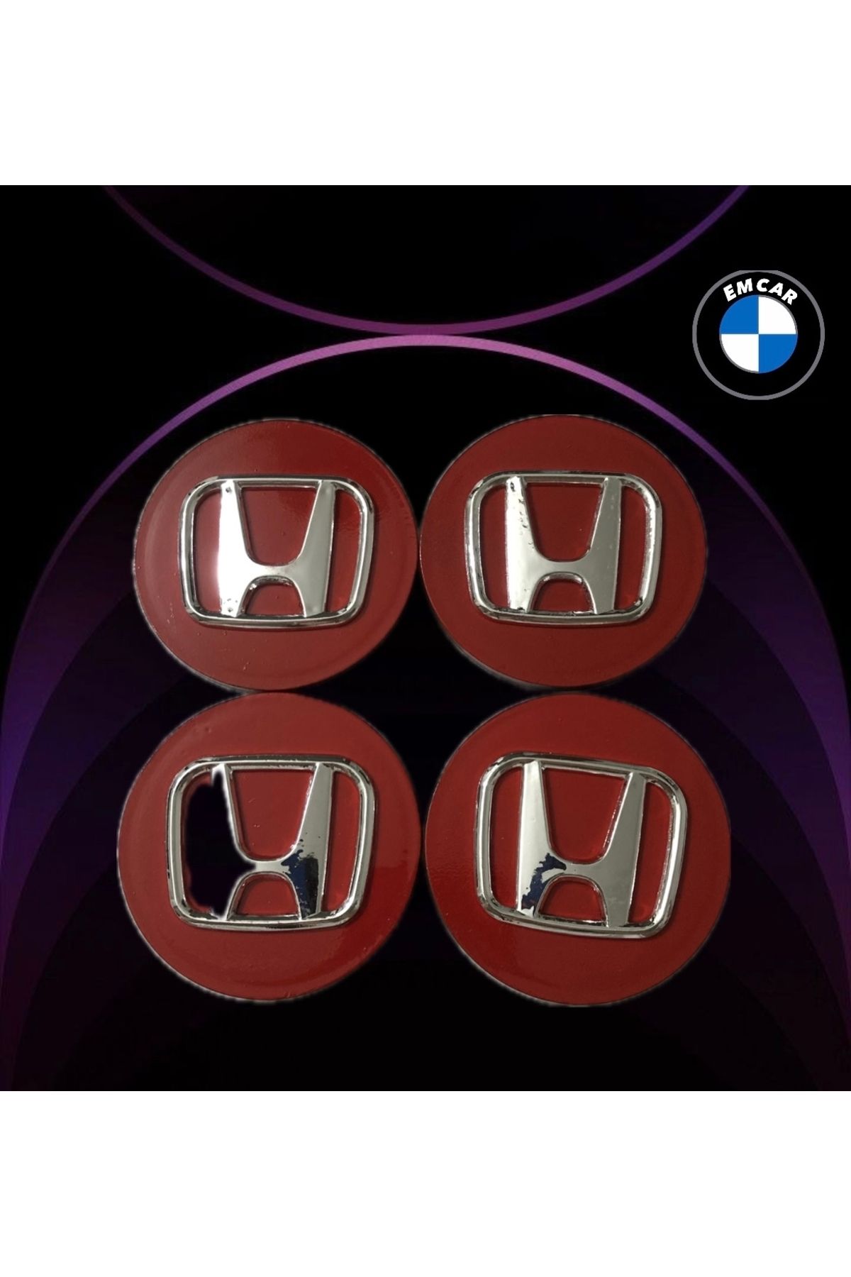 Bursa EMCAR Honda Silver Red 15-16-17 Jant Göbeği 4lü Paket