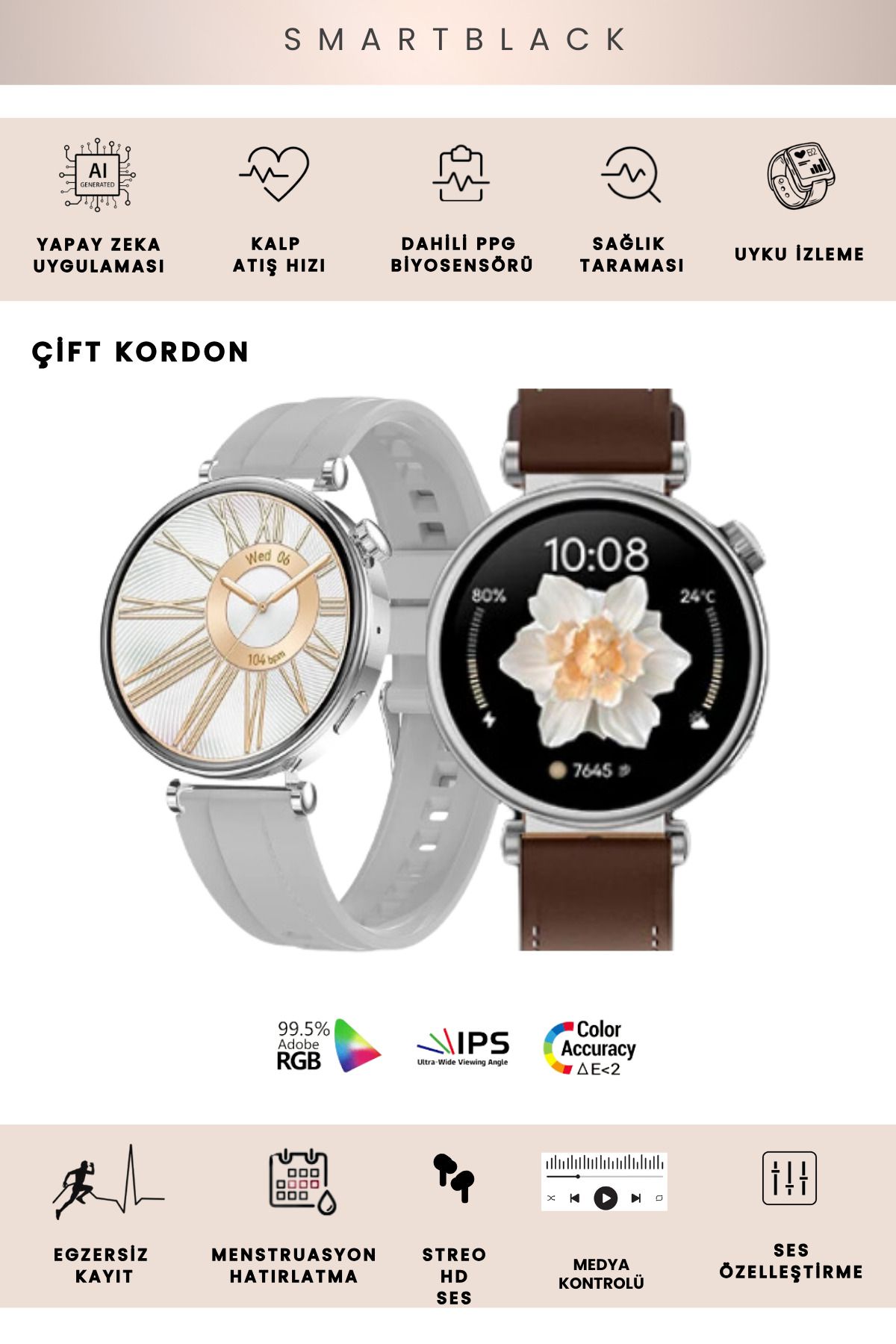 SmartBlack Watch GT4 Mini Akıllı Saat 41mm İphone Android Tüm Telefonlara Uyumlu Gümüş