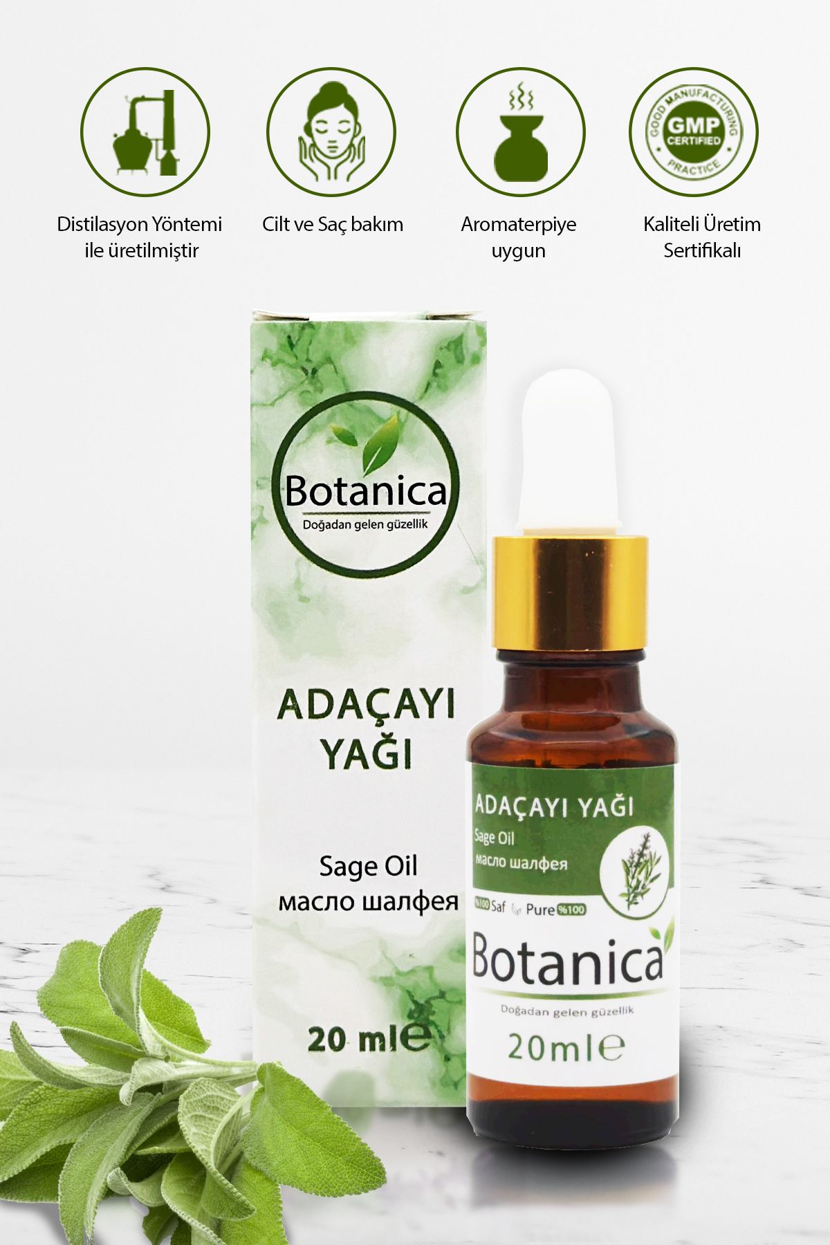 botanica Adaçayı Yağı ( Acı Elma ) Sage Oil Aromaterapik Yağ Uçucu Vücut Bakım Yağı 20 ml