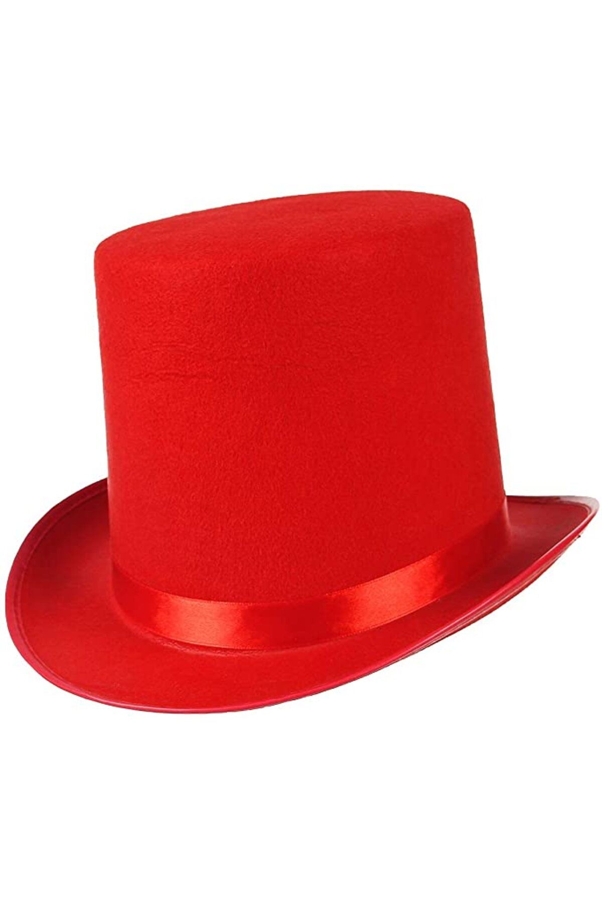 MENBOX Yetişkinler İçin Kırmızı Renk Ringmaster Sihirbaz Şapkası Fötr Şapka 15 cm (CLZ)