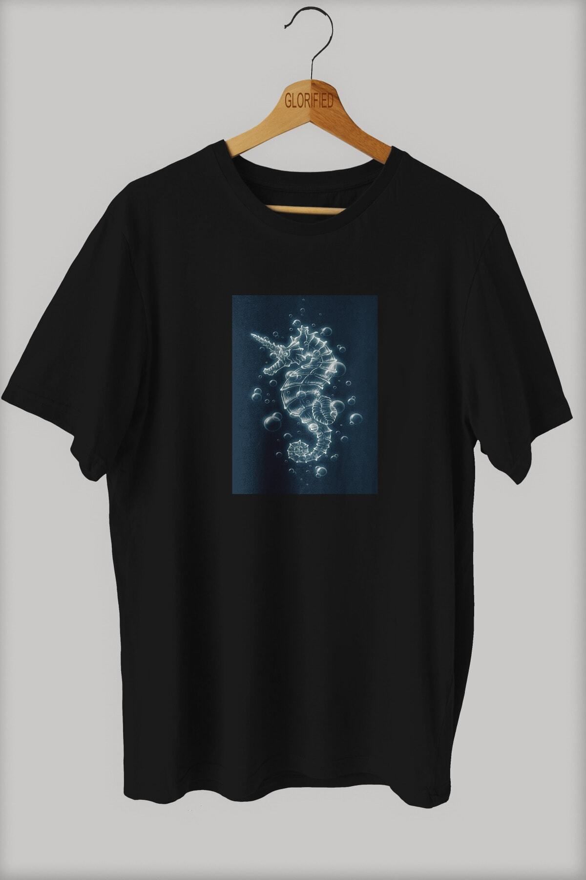 CB MAN COLLECTİON Deniz Atı Tasarım Baskılı Oversize T-shirt ( Tişört ) %100 Cotton