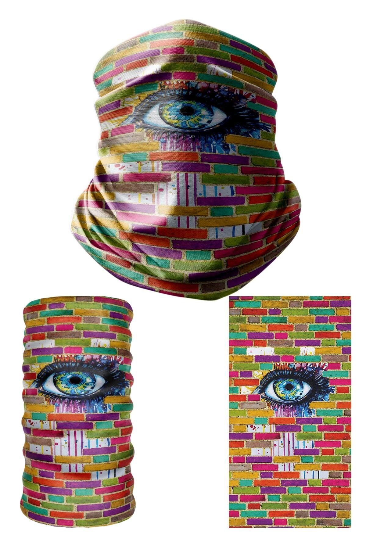 e-Taktik Renkli "göz" Desenli Dikişsiz Tüp Boyunluk Bandana Buff Baf Maske Saç Bandı Toka