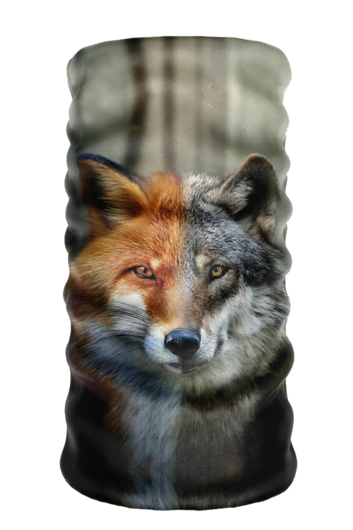 e-Taktik Fox Wolf - Kurt Ve Tilki Resimli Buff Baf Dikişsiz Tüp Boyunluk Bandana Maske