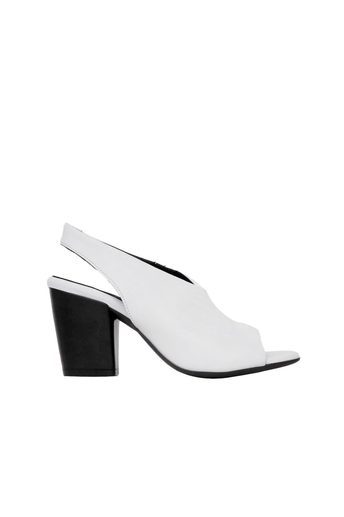 BUENO Shoes Beyaz Deri Kadın Topuklu Sandalet