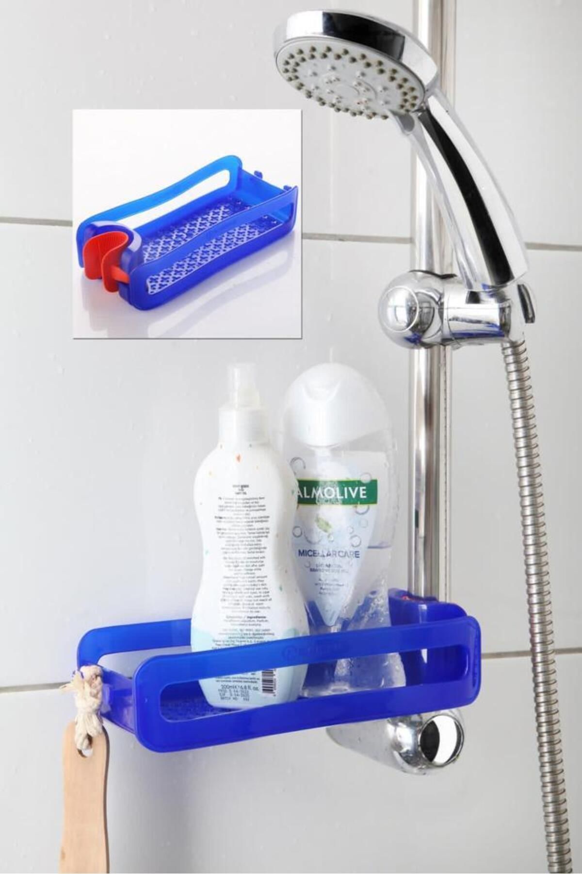 TRENDLESS Banyo Düzenleyici Şampuanlık Sabunluk – Vakumlu Evye Düzenleyici Organizer Banyo Rafı Mavi