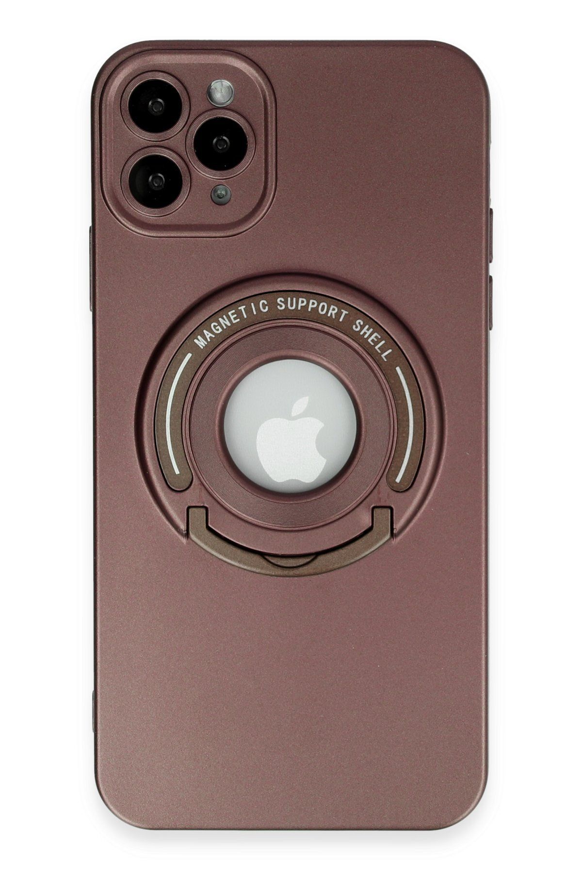 NewFace iPhone 12 PRO MAX - Magsafe Telefon Kılıfı Çekmeli Standlı Anti-Şok Lukka Kapak - KAHVE