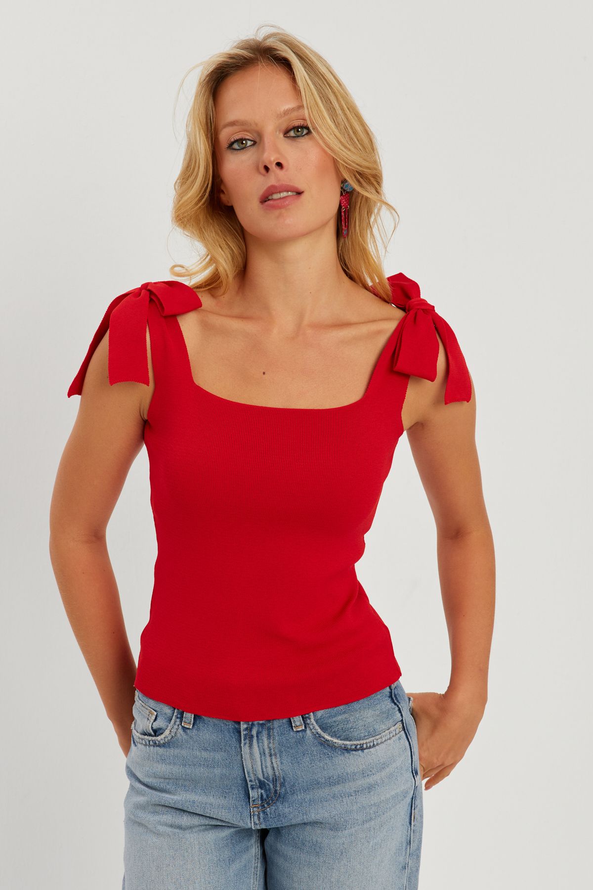 Cool & Sexy Kadın Kırmızı Triko Bluz YV236