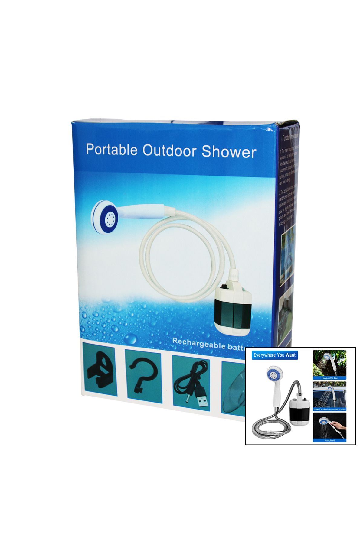 HAY ESPERANZA Portable Outdoor Shower Su-pmp Şarjlı Taşinabilir - Seyyar Duş Seti Pompa - Hortum - D.başlık (4434)
