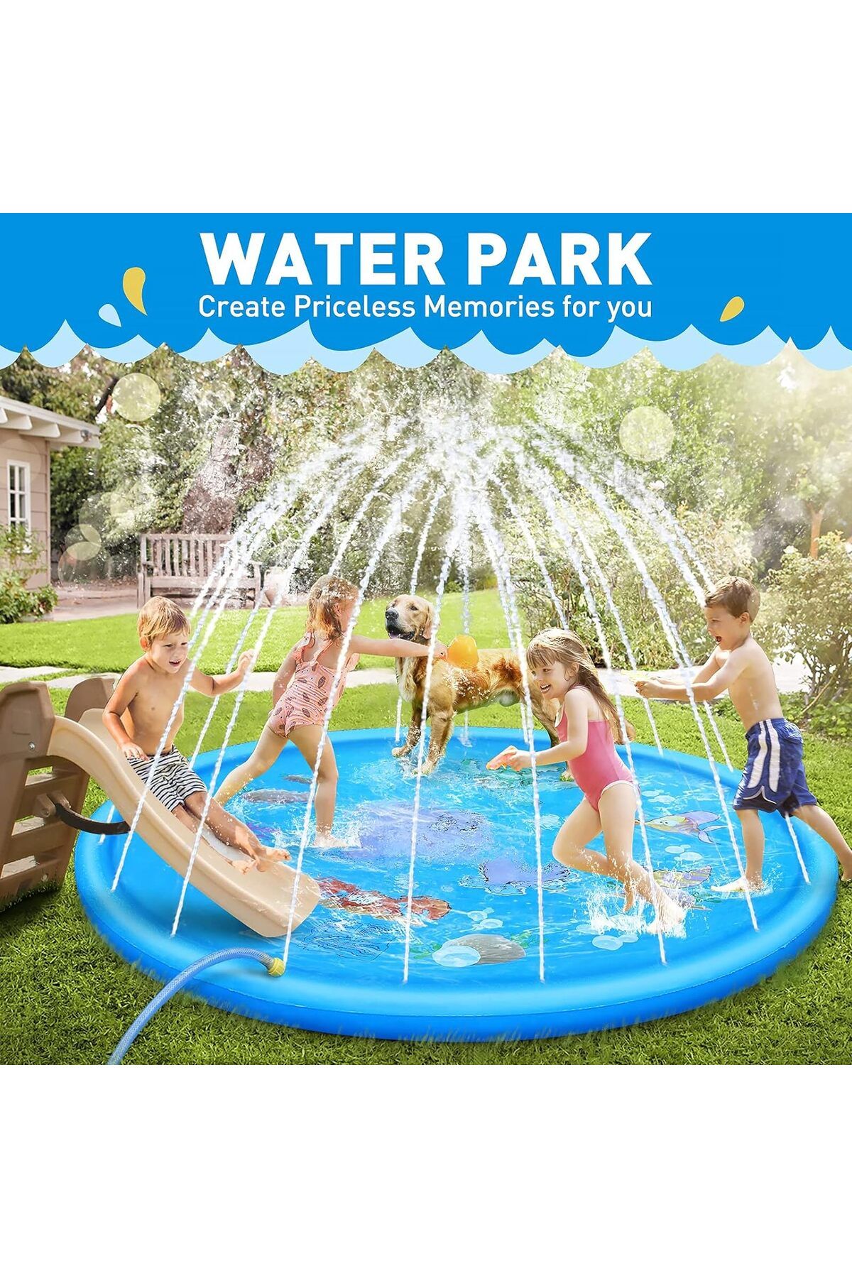 RICHIE Fiskiyeli su havuzu çocuk havuzu fiskiyel serinletici oyun matı su havuzu su kaydıracı 100cm