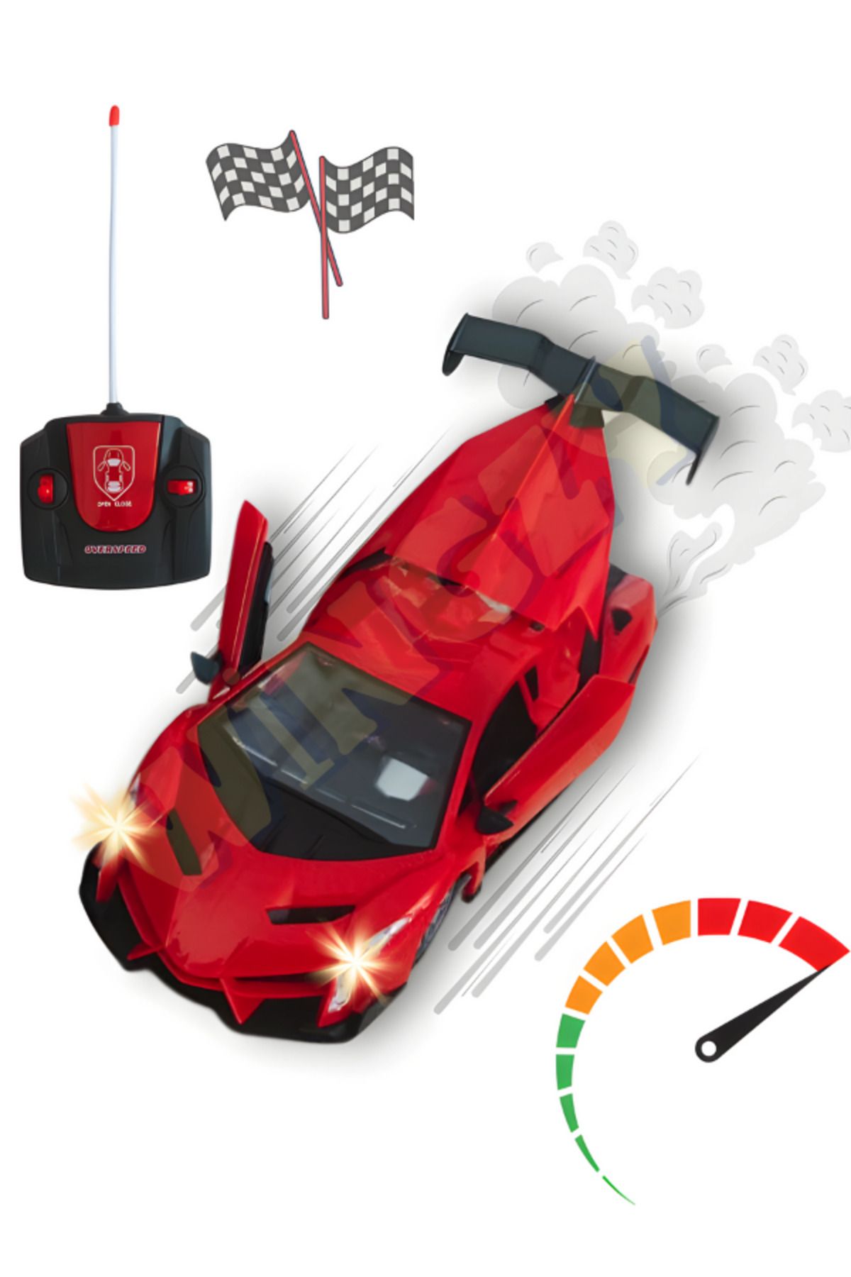 Wingzy Uzaktan Kumandalı Yarış Arabası - Bagajı ve Kapısı Açılabilir - 1:16 Ölçek (Kırmızı)