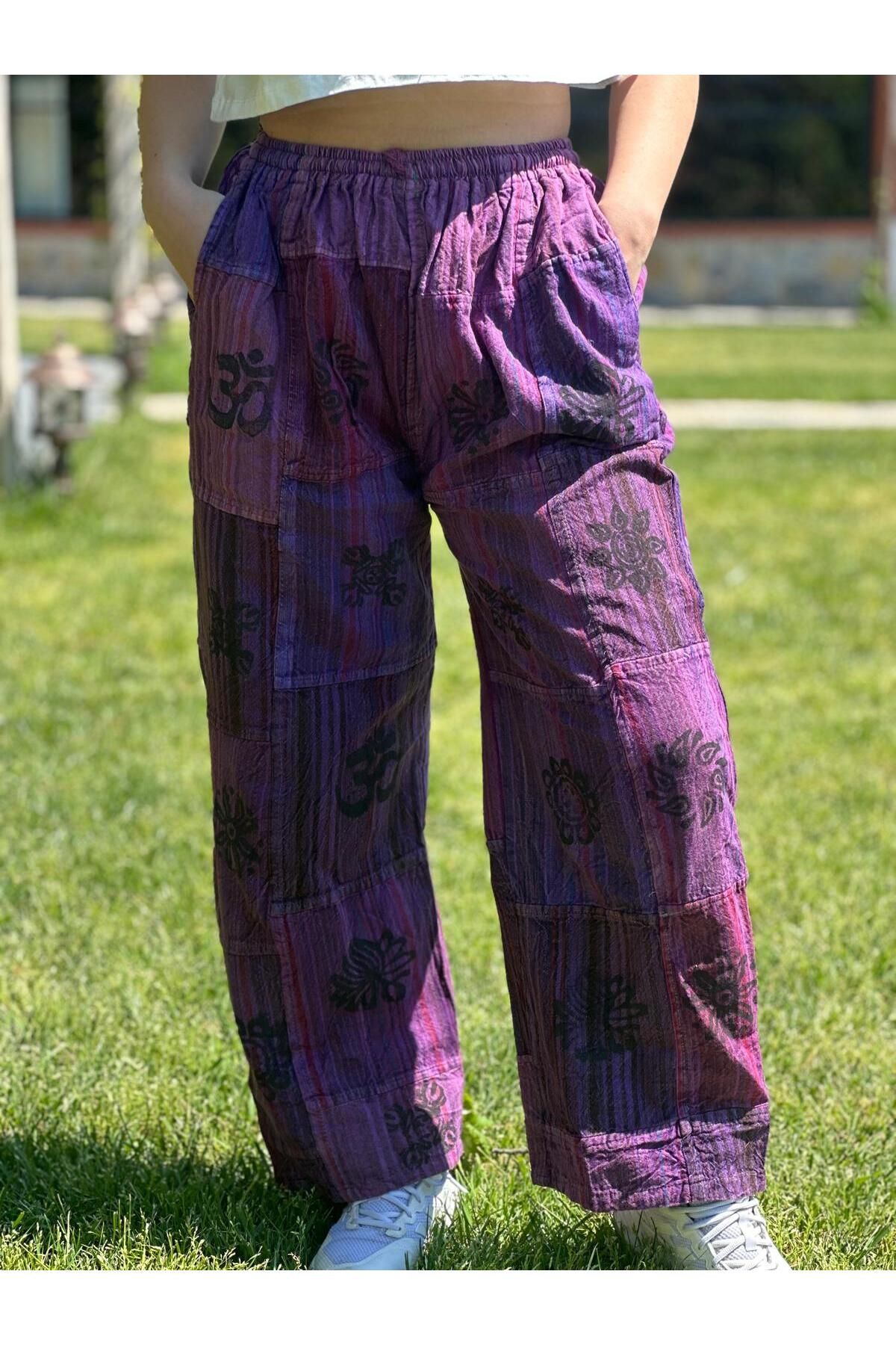 İnnerShine Unisex Nepal Patchwork Pantolon, Salaş Pantolon, Festival Pantolon, Bileği Lastikli Pantolon